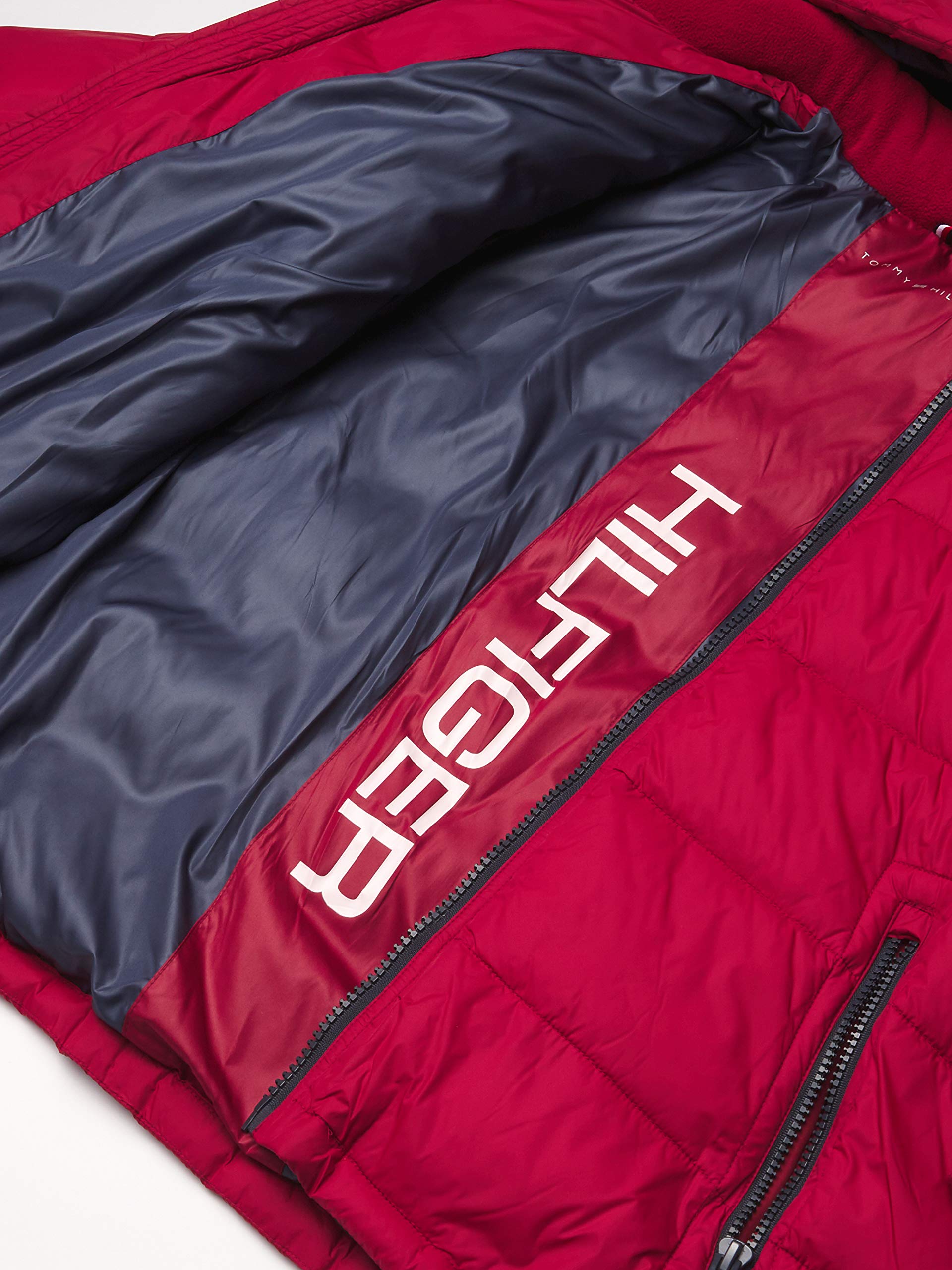 Tommy Hilfiger Mens Hooded Puffer Jacket, Red, Medium