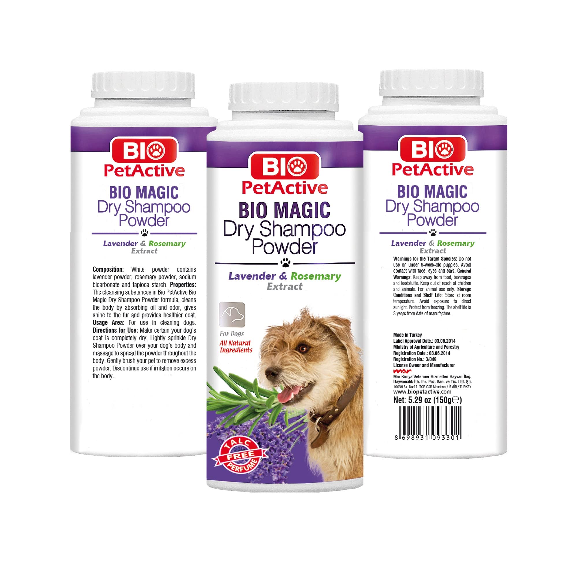 Bio Magic Dry Shampoo Powder With Lavender And Rosemary For Dogs | Cleansing And Moisturizing Perfume And Talc Free Suitable For