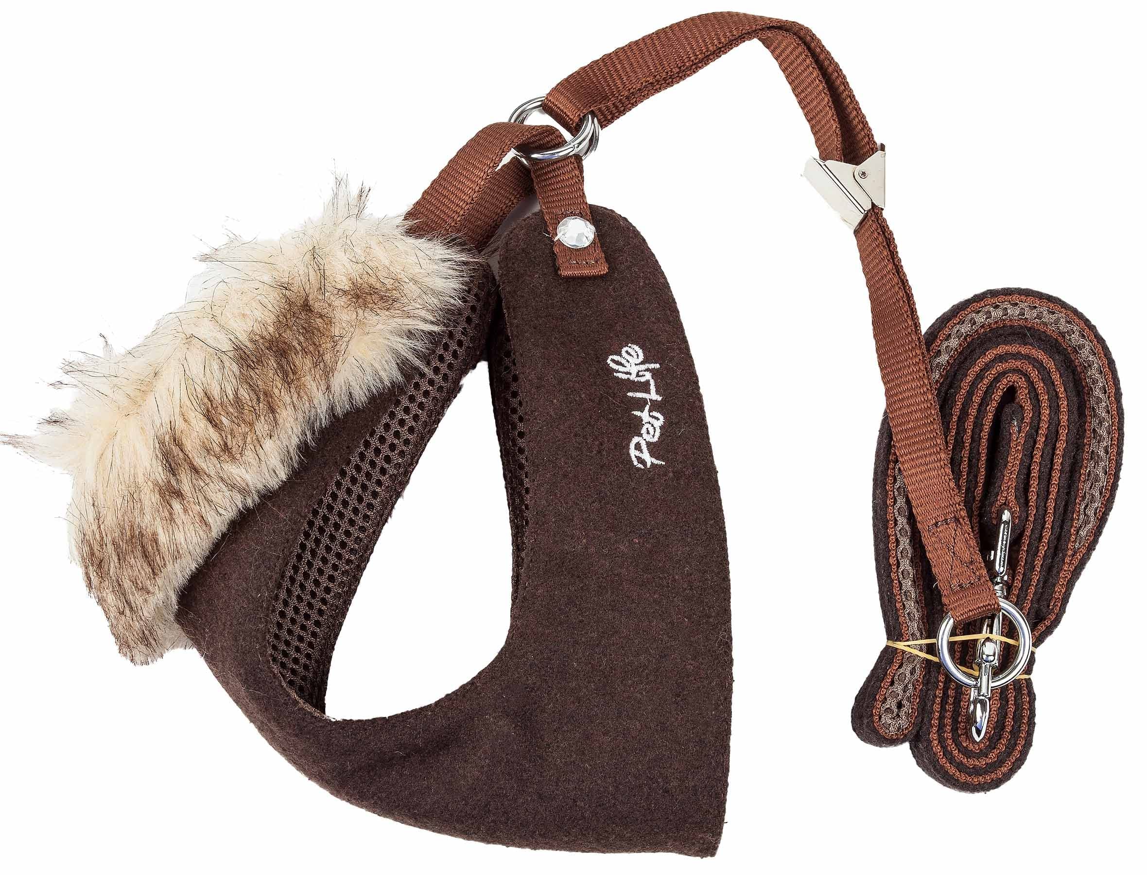 Pet Life Luxe 'Furracious' 2-In-1 Mesh Reversed Adjustable Dog Harness-Leash W/ Removable Fur Collar(D0102H70Hf7.)