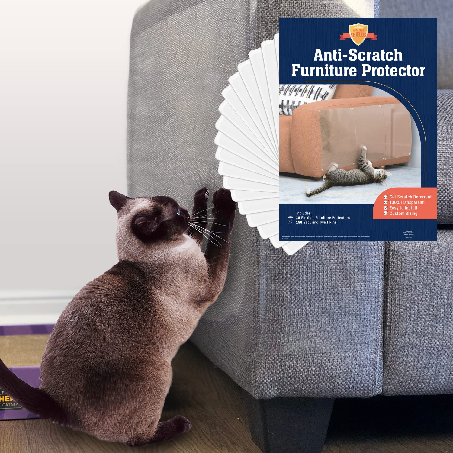 Stelucca Amazing Shields Cat Scratch Deterrent - 18-Pack Clear Plastic Furniture Protectors, 17"x12" for Couch