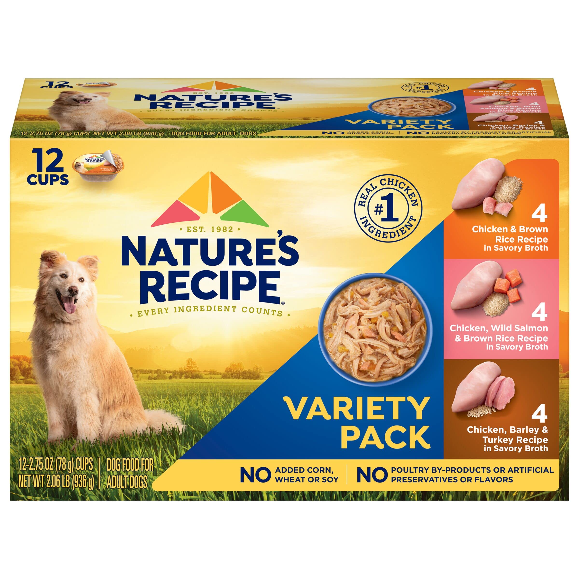 Natures Recipe Chicken, Salmon and Turkey Recipes Variety Pack Wet Dog Food, 12-2.75 oz. Cups, 2 Count