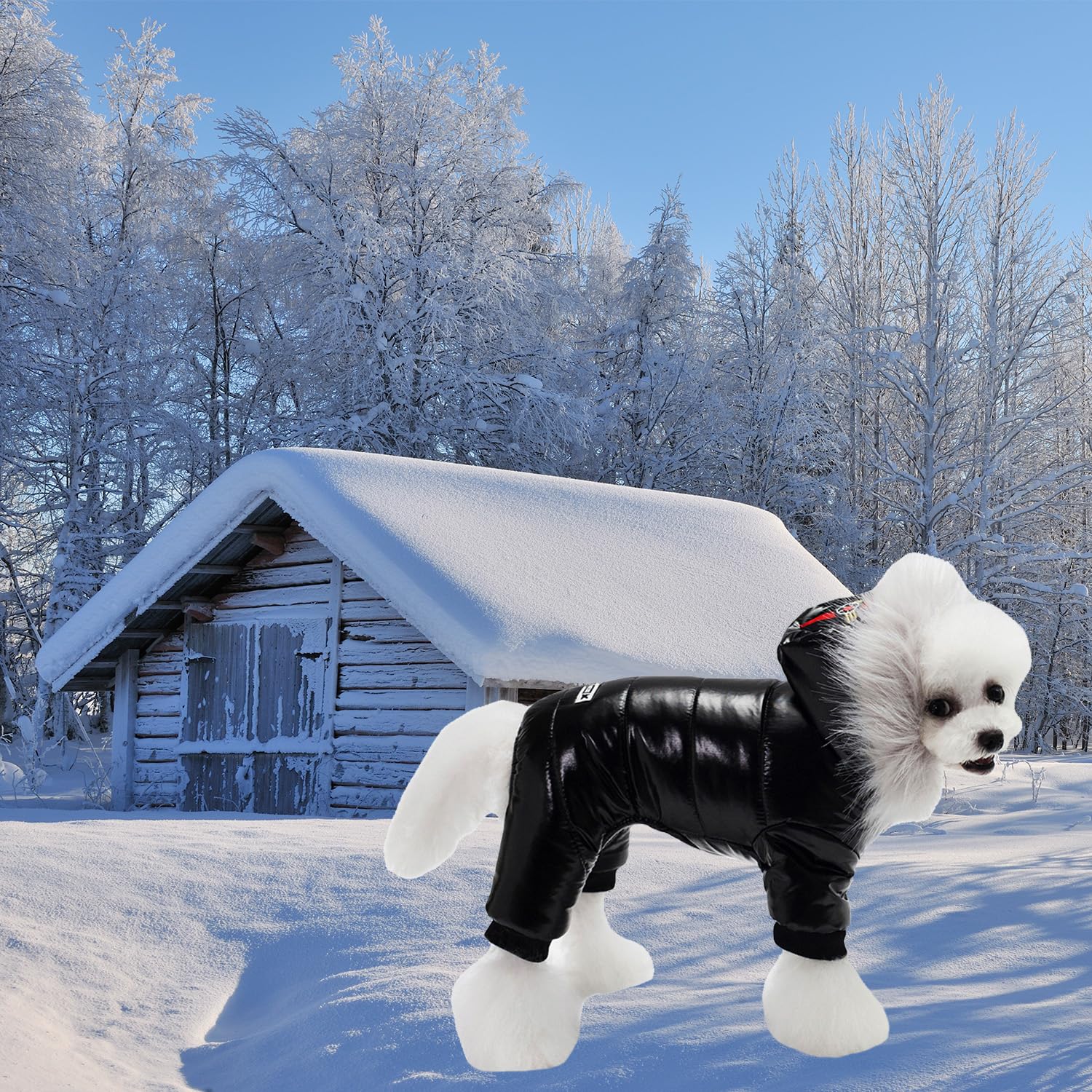 Waterproof Pet Clothes For Winter Warm Dog Jacket Coat Hooded Jumpsuit Snowsuit (L, Black)