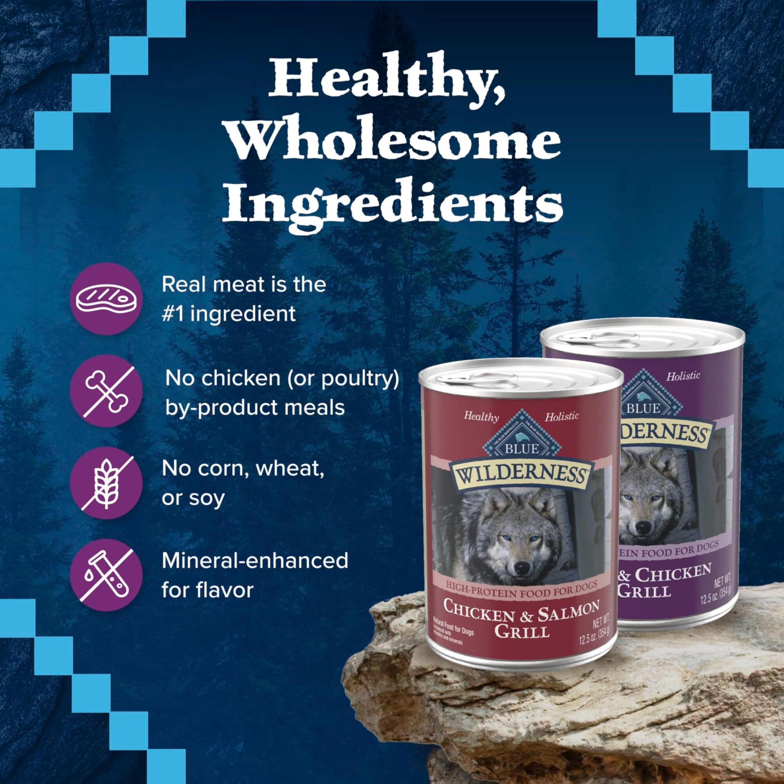 Blue Buffalo Wilderness High Protein Beef and Chicken & Salmon and Chicken Wet Dog Food Variety Pack for Adult Dogs, Grain-Free,