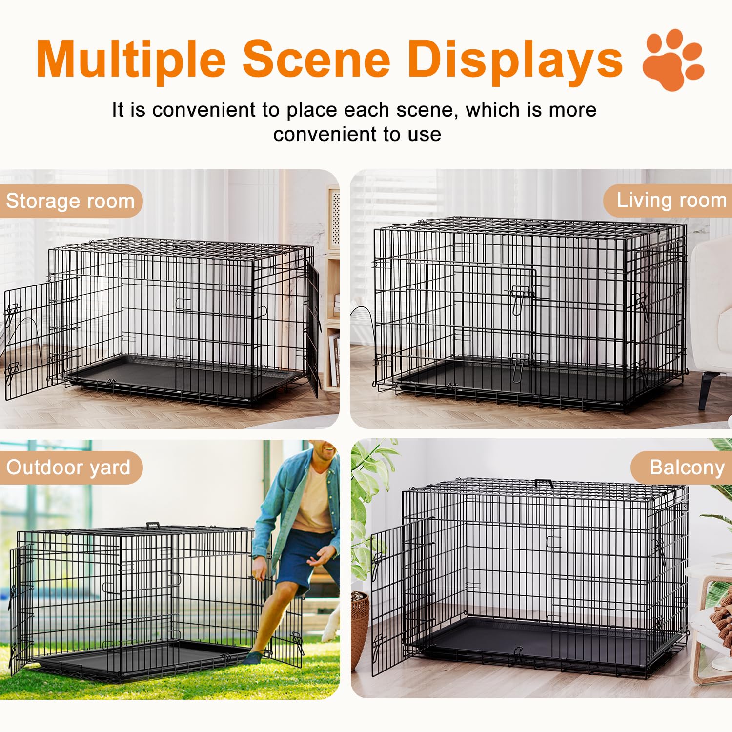FDW Large Dog Crate 42inch Dog Cage Foldable Metal Kennel with Leakproof Tray Foldable Design Indoor Outdoor Use for Large Dogs,