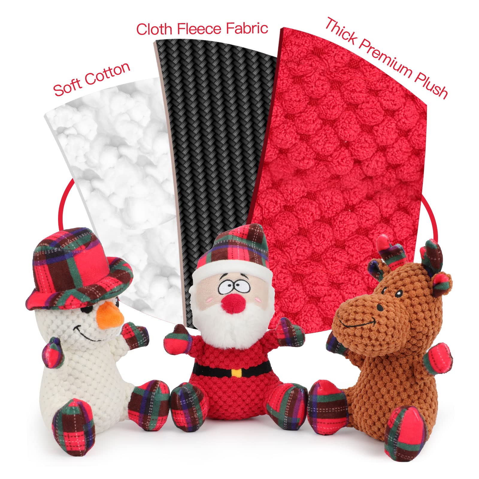 Rypet 3 Pack Dog Christmas Toys Pet Stuffed Plush Toys Interactive Durable Dogs Chew Toys For Medium Small Dogs