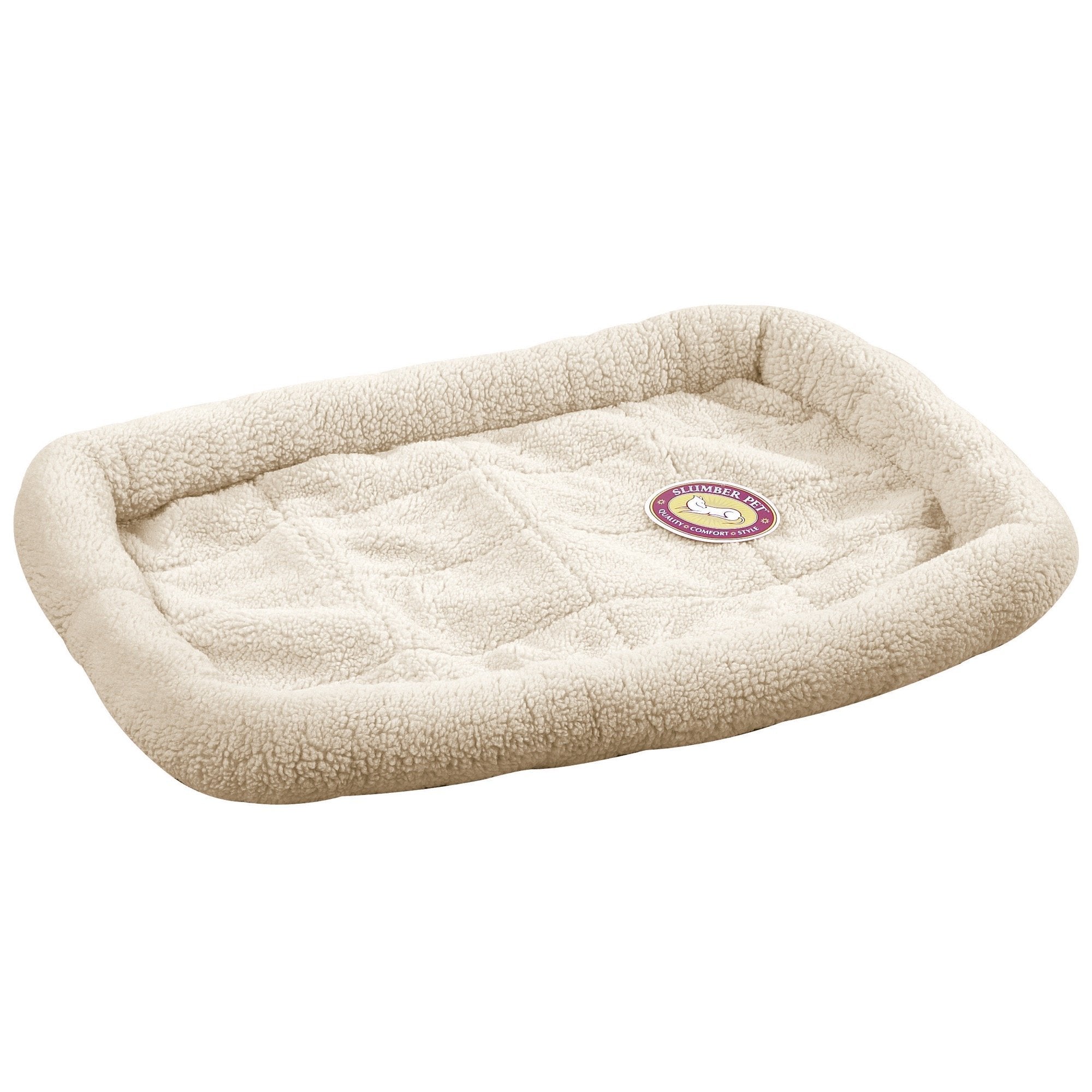 Slumber Pet Sherpa Crate Pet Bed with Bumper-Style Cushioning for Comfort in Crate,Small, Natural Beige