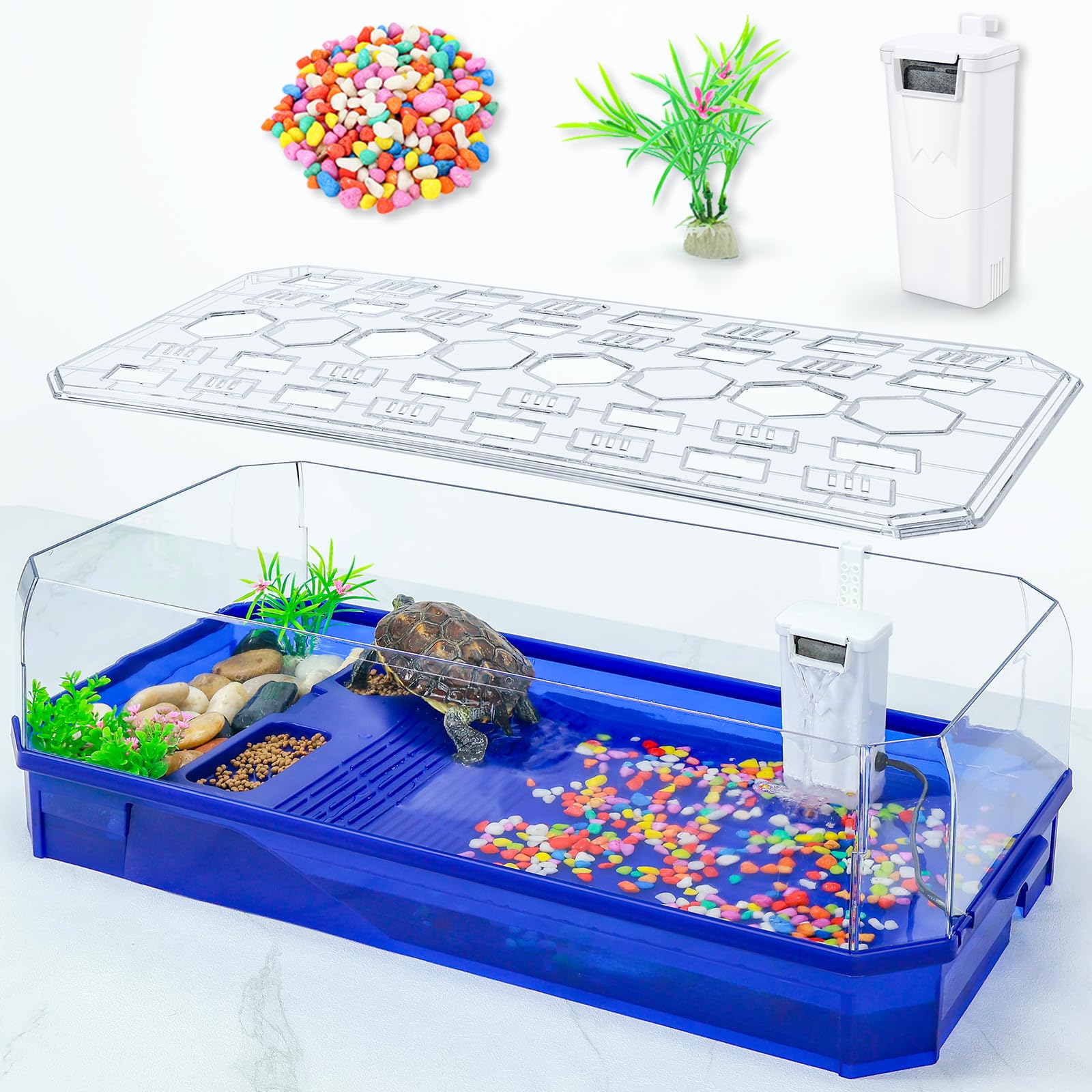 Wedoelsim Turtle Cage Tortoise Terrarium With Pump&Filter With Shower Function Easy To Change Water And Clean Water For Turtle H