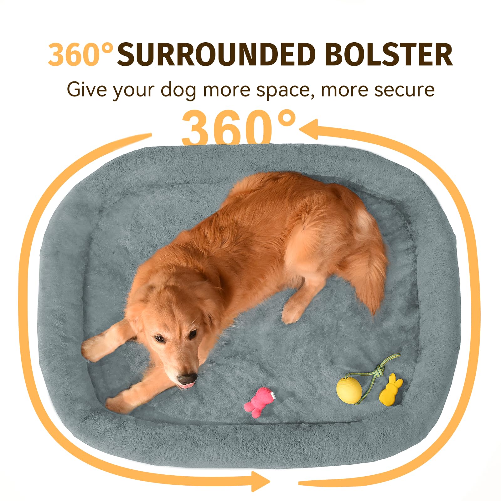 Orthopedic Washable Large Dog Bed: Cooling Dog Bed With Bolsters - Jumbo Bed Waterproof Removable Cover Non-Slip Pet Bed For Ext