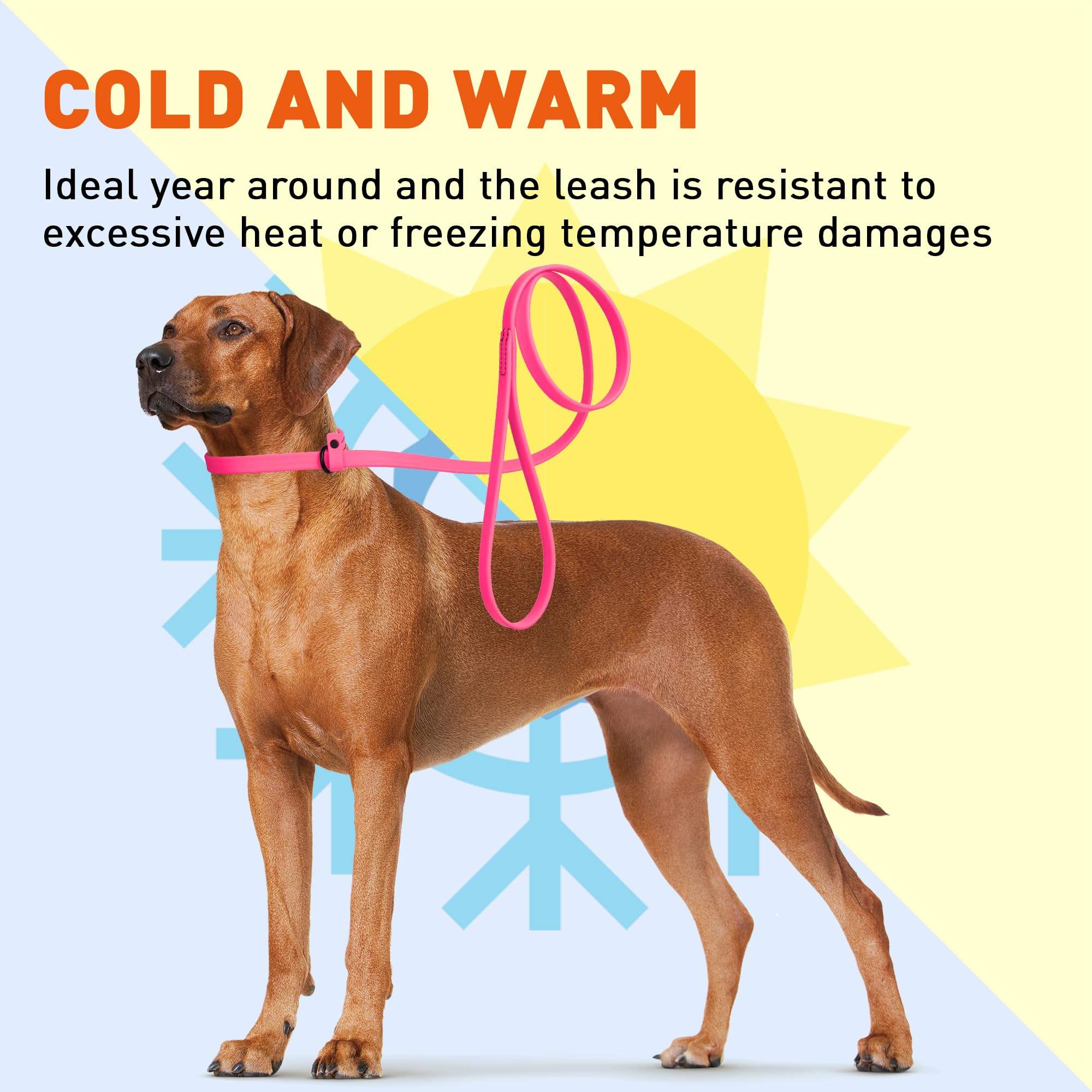 Dogline Biothane Slip Dog Leash - For Small, Medium And Large Dogs - Odor Free Slip Lead, Heavy Duty And Durable Material Kennel Lead - Passionfruit Pink - 7Ft L X 1/2In W