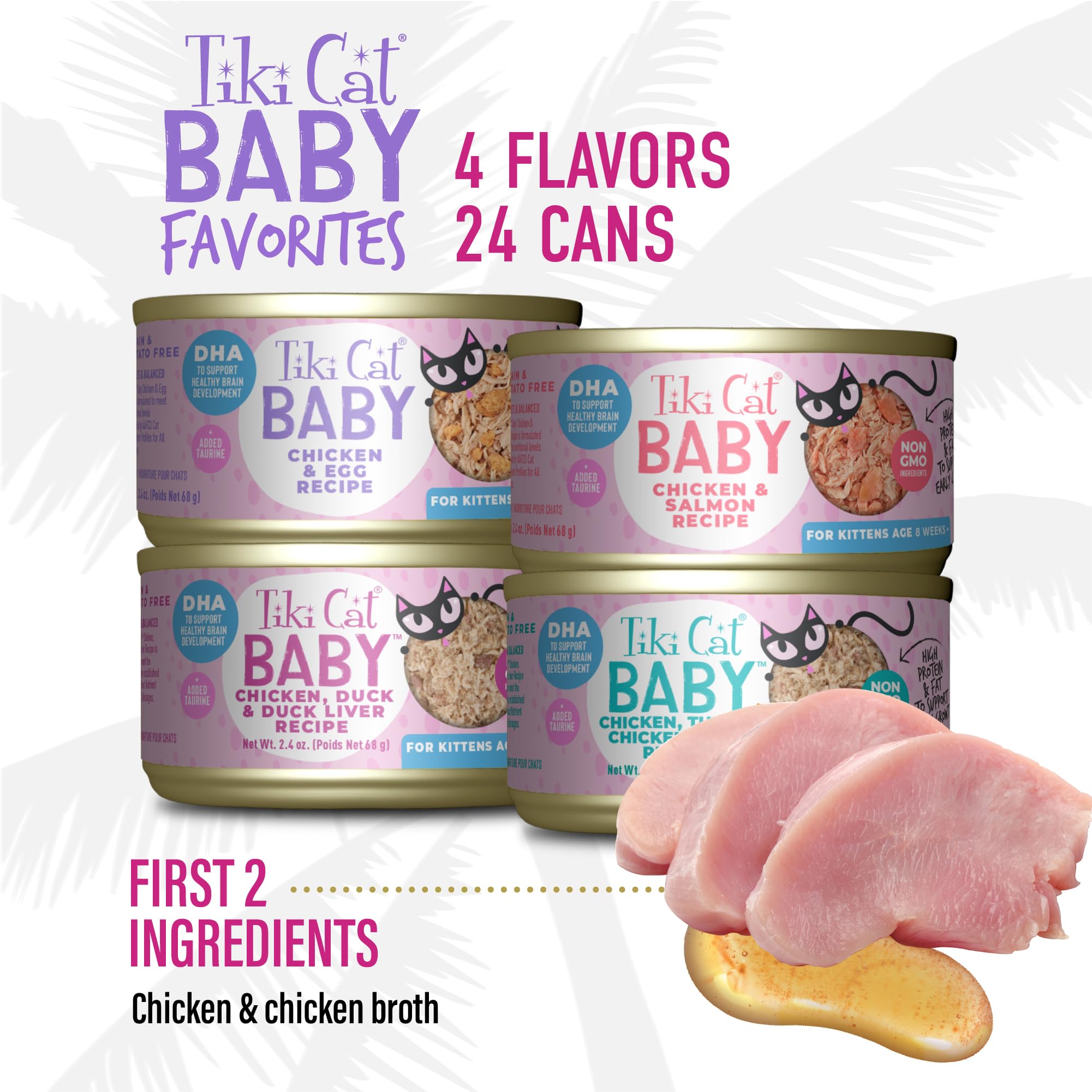Tiki Cat Baby Favorites Whole Foods Wet Cat Food for Kittens Mega Pack, 2.4 oz. Cans (24 Count)