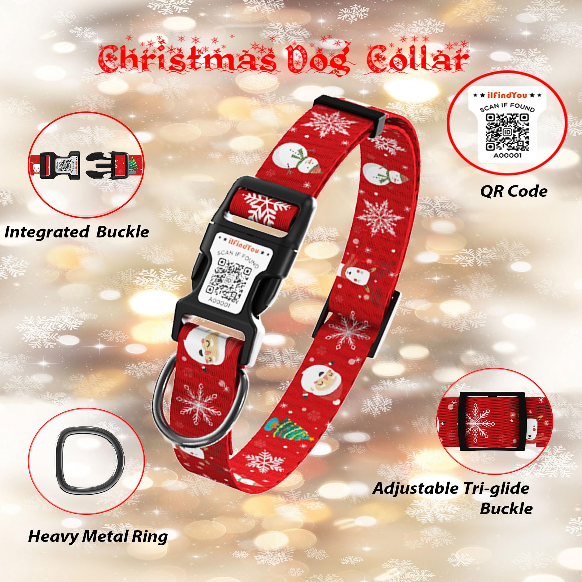 Ilfindyou Christmas Dog Collars For Medium Dogs Soft Nylon Red Snowflake Sized M