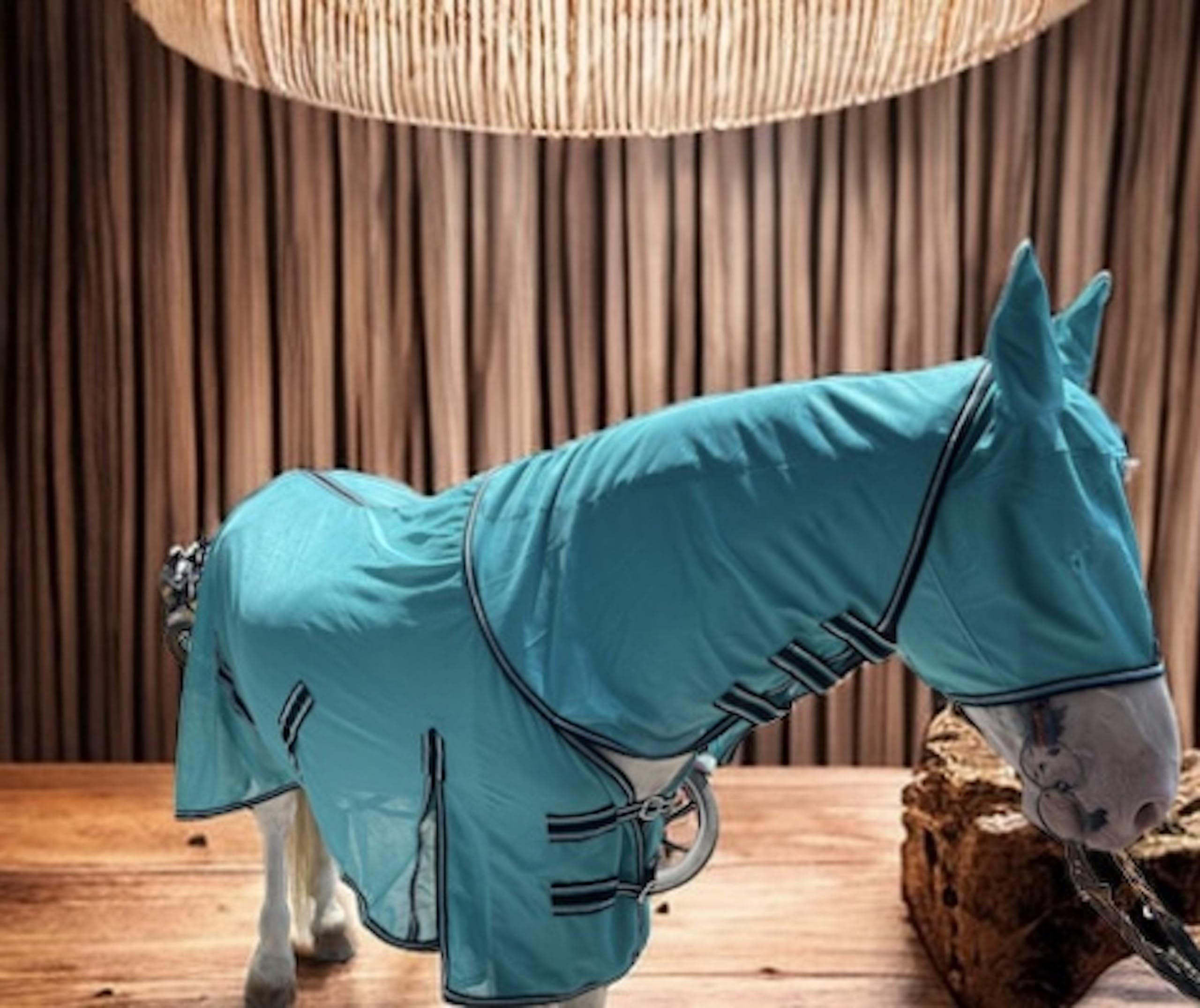 Majestic Ally Horse Fly Sheet with Neck Cover and Head Mask, Breathable UV and Bite Equine Protection, Adjustable Body Straps, B