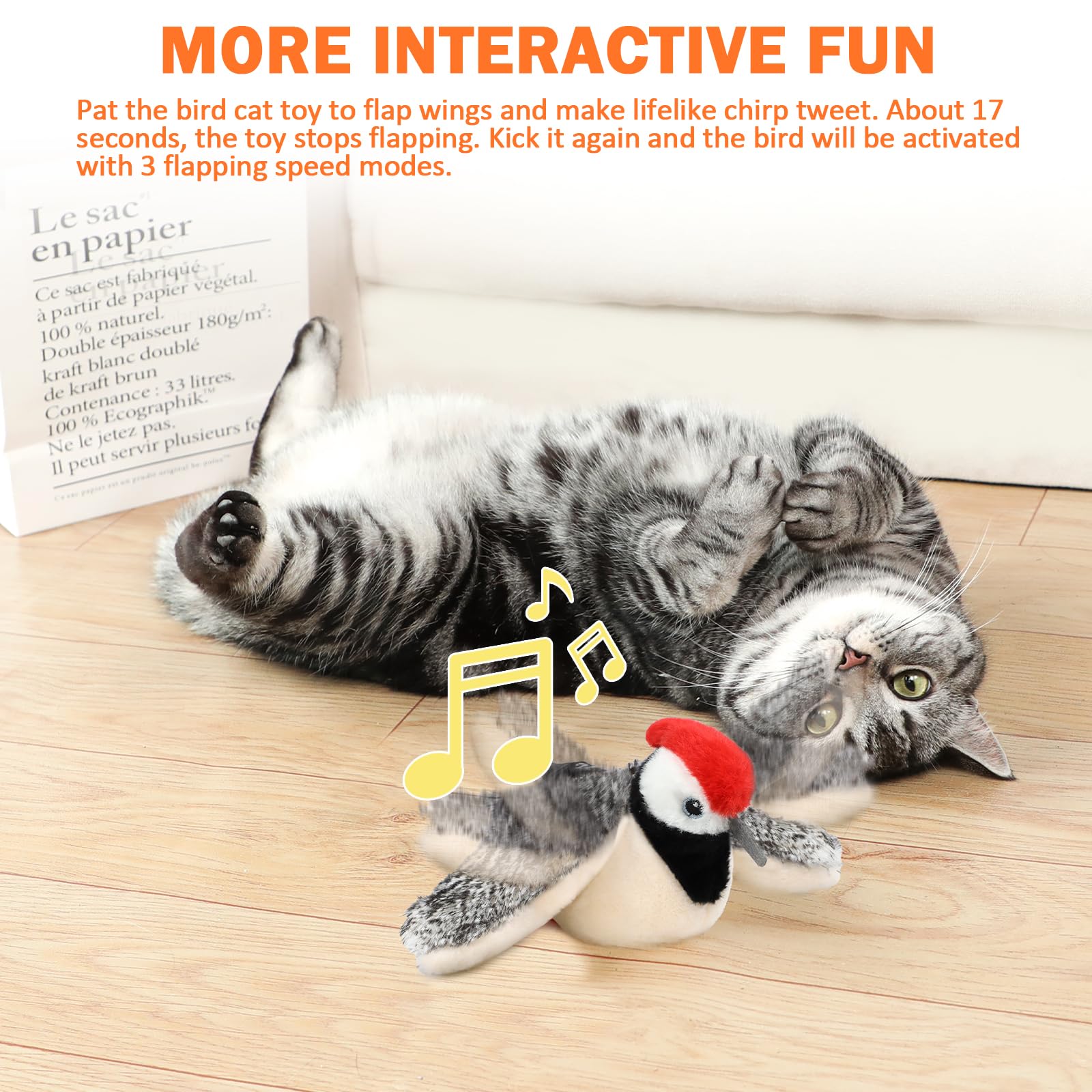 Tocirelo Flapping Bird Cat Toy - Chirping Bird Cat Toy Flapping Wings For Bored Indoor Cats, Interactive Simulated Flying And Re