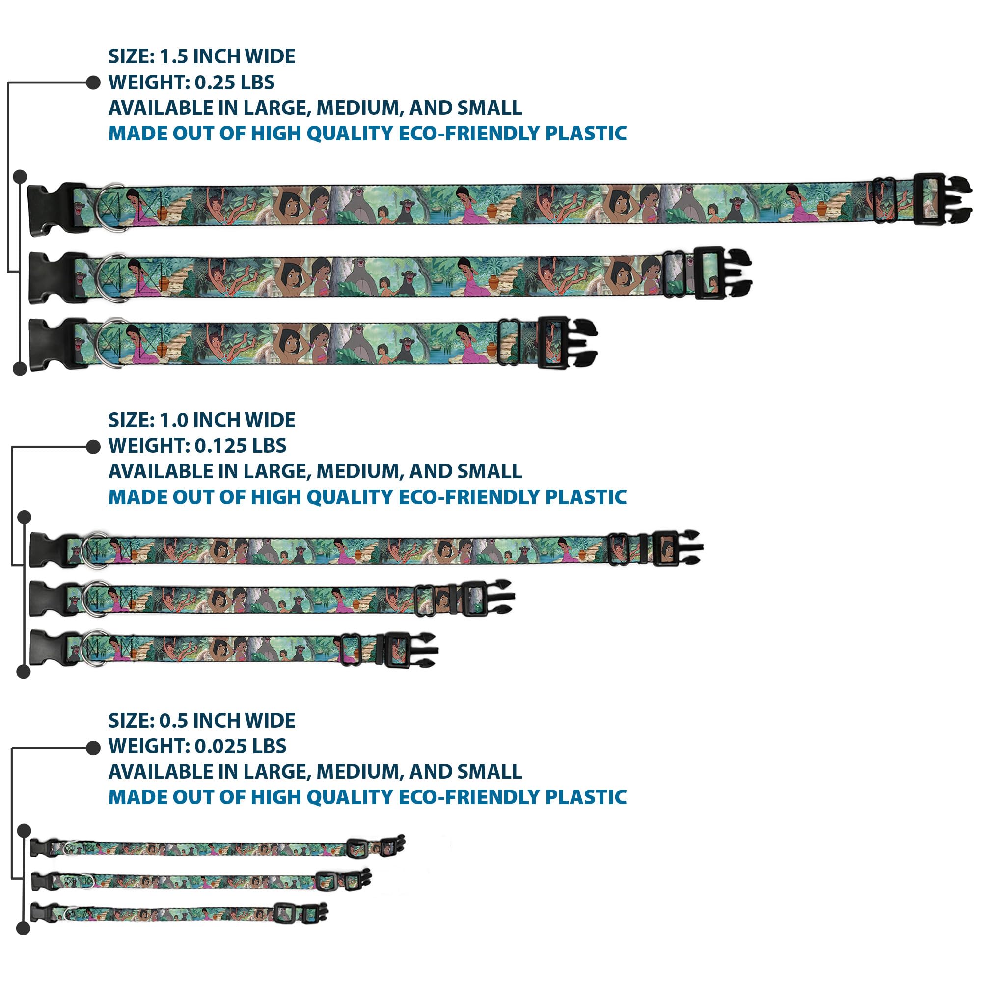 Buckle-Down Plastic Clip Collar - The Jungle Book Scenes - 1/2' Wide - Fits 8-12' Neck - Medium