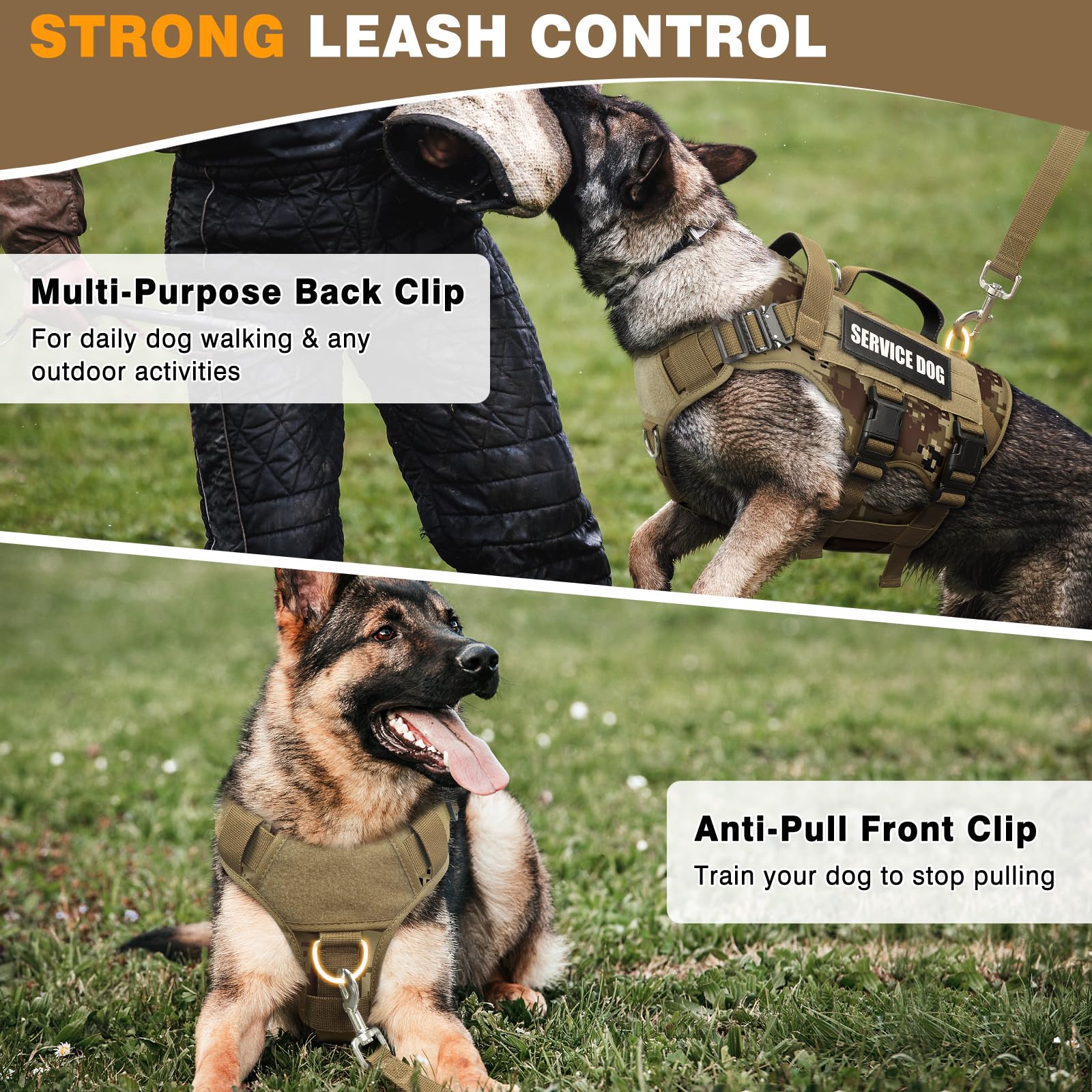 Winsee Service Dog Vest Harness For Large Dog, Tactical Working Molle Vest With 10 Pet Patches, No Pull Heavy Duty Harness For T