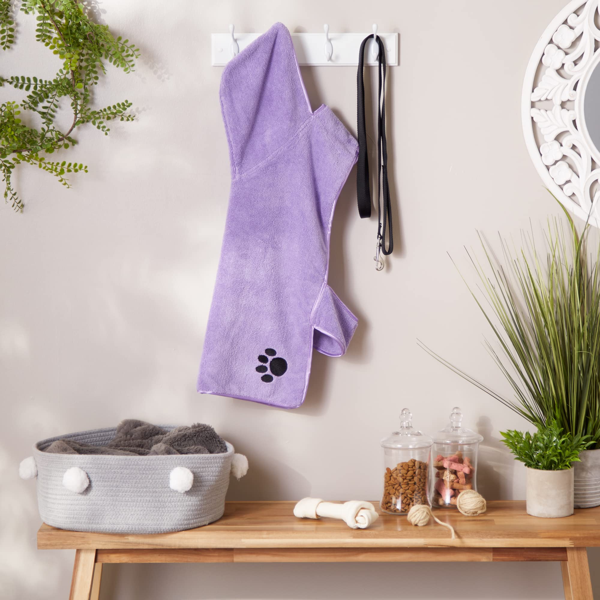 LAVENDER - EMBROIDERED PAW LARGE PET ROBE