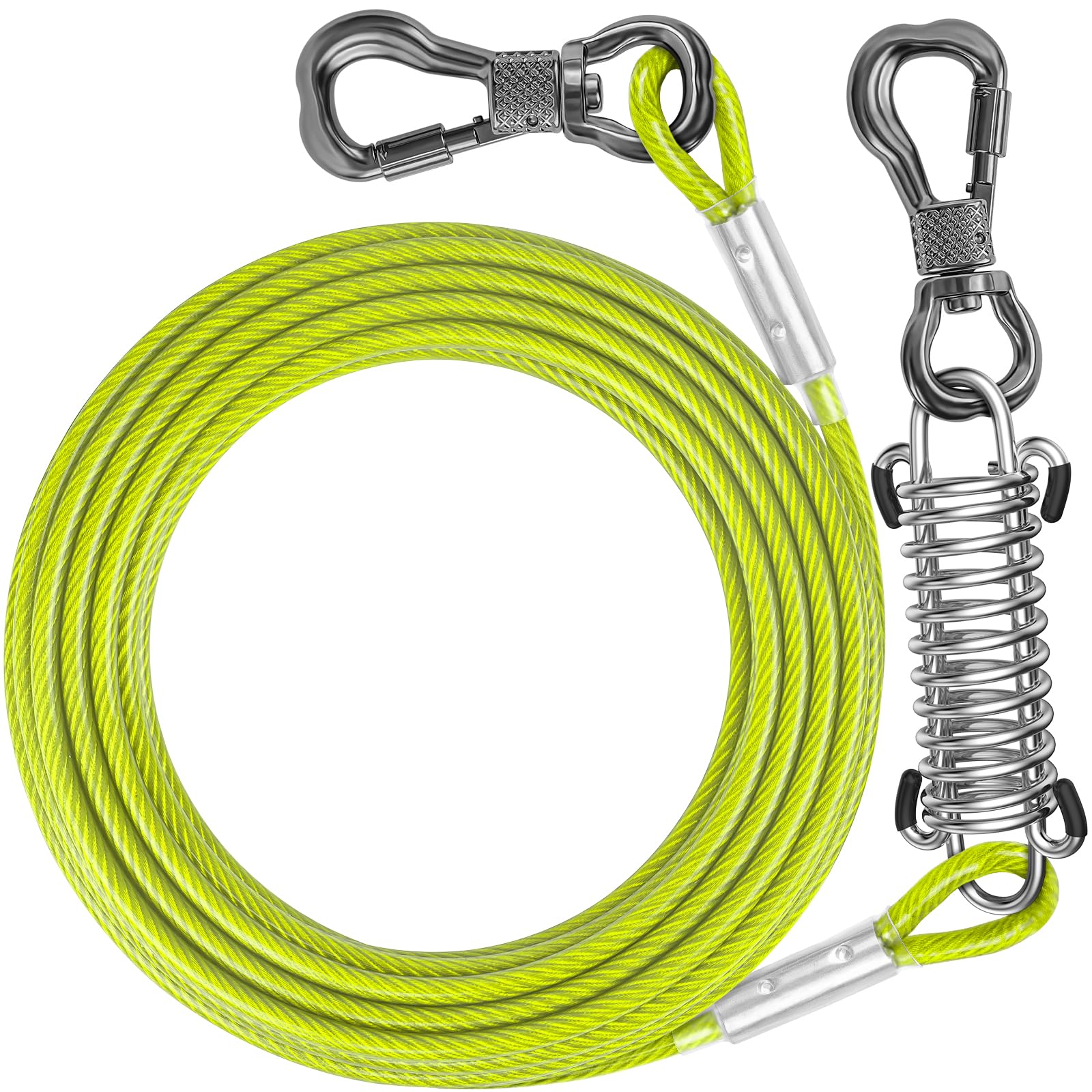 Tresbro Dog Tie Out Cable, 15Ft Leads For Yard With Sturdy Spring And Lockable Swivel Hook, Chew Proof Chain For Outside, Strong