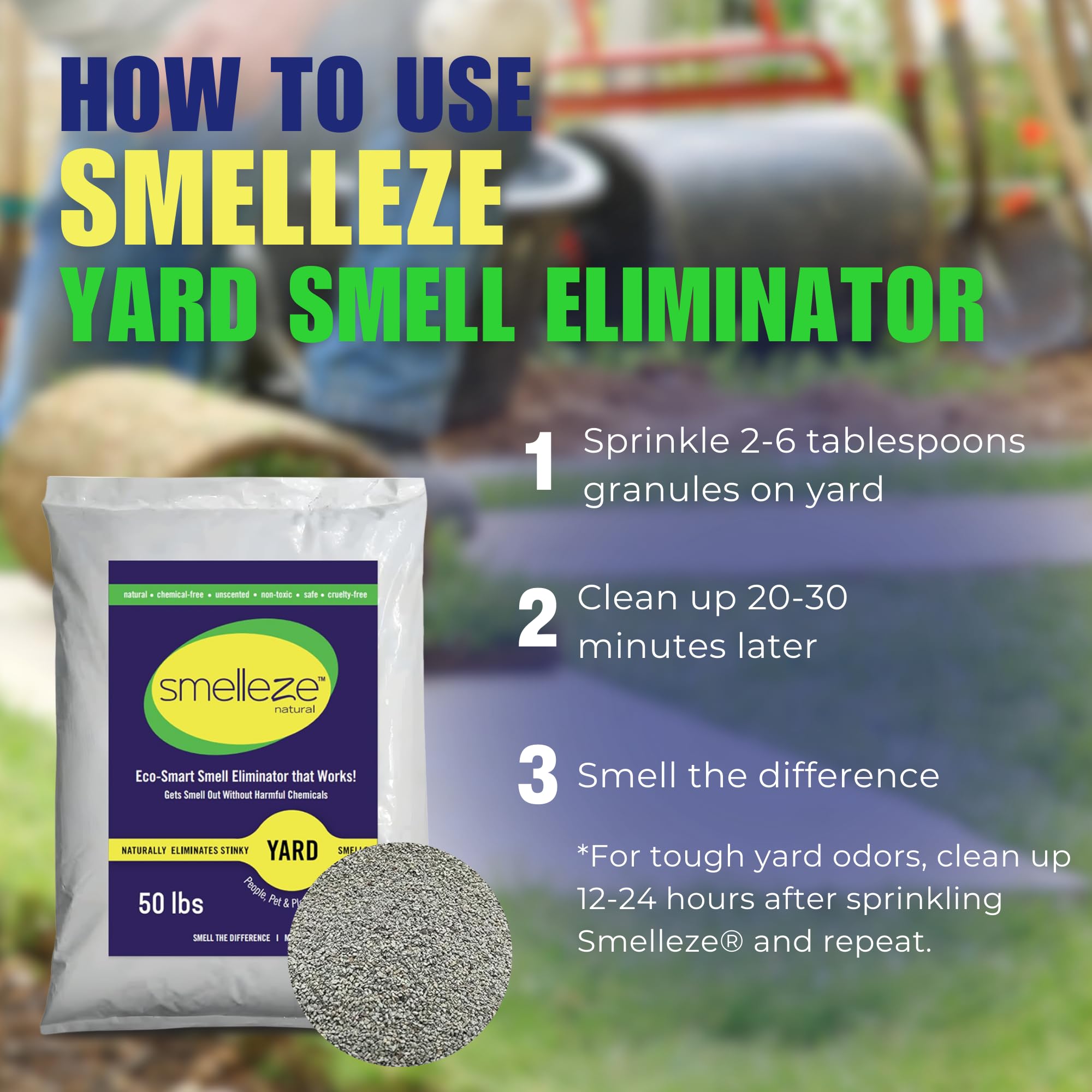 Smelleze Natural Yard & Concrete Smell Removal Deodorizer: 50 Lb. Granules Eliminate Outdoor Pet Urine & Feces Odor. Long Lastin