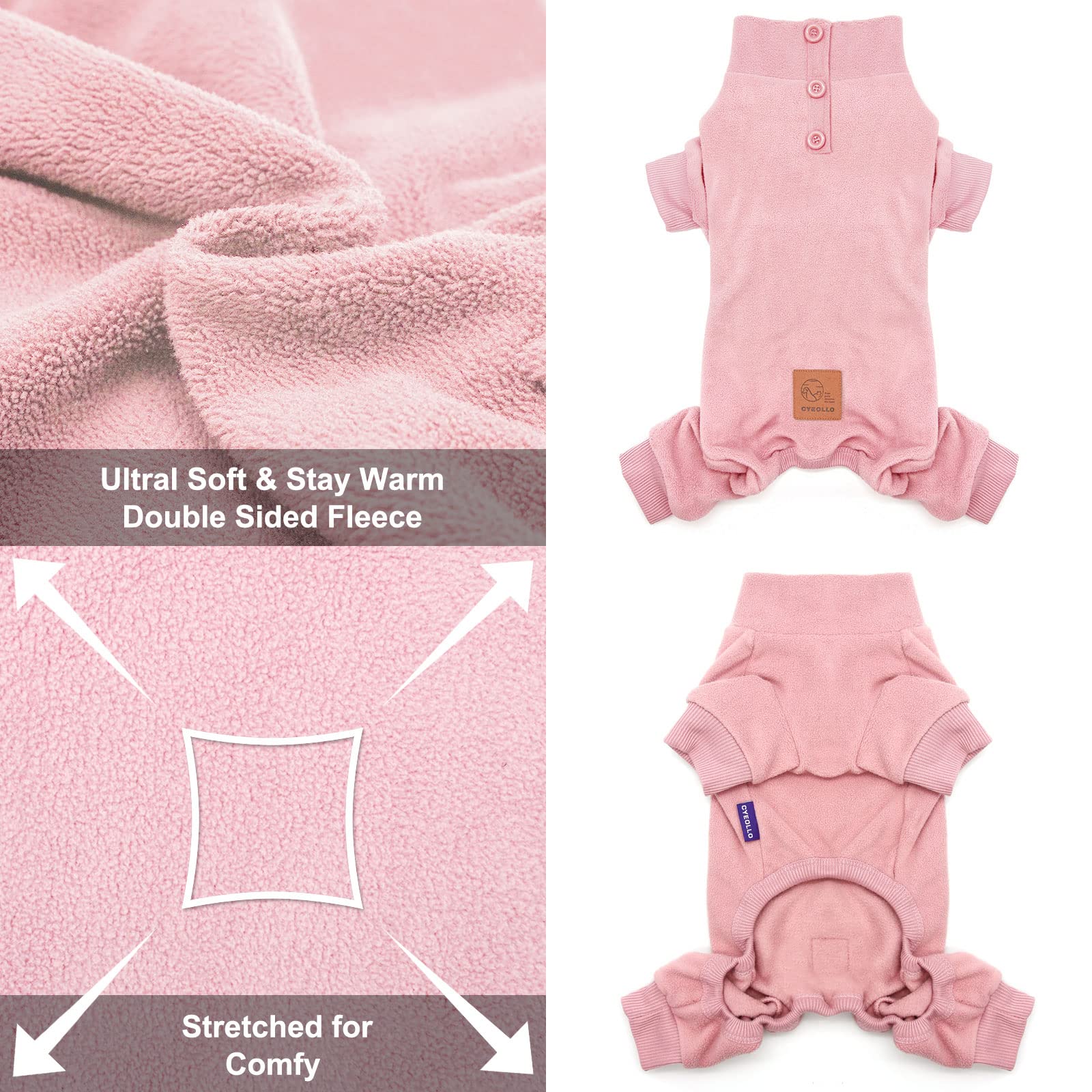Cyeollo Dog Pajamas Turtleneck Thermal Dog Pjs Fleece Stretchy Jumpsuit Warm Dog Clothes Doggie Small To Medium Dog Pajamas Outfits For Cold Winter Color Pink
