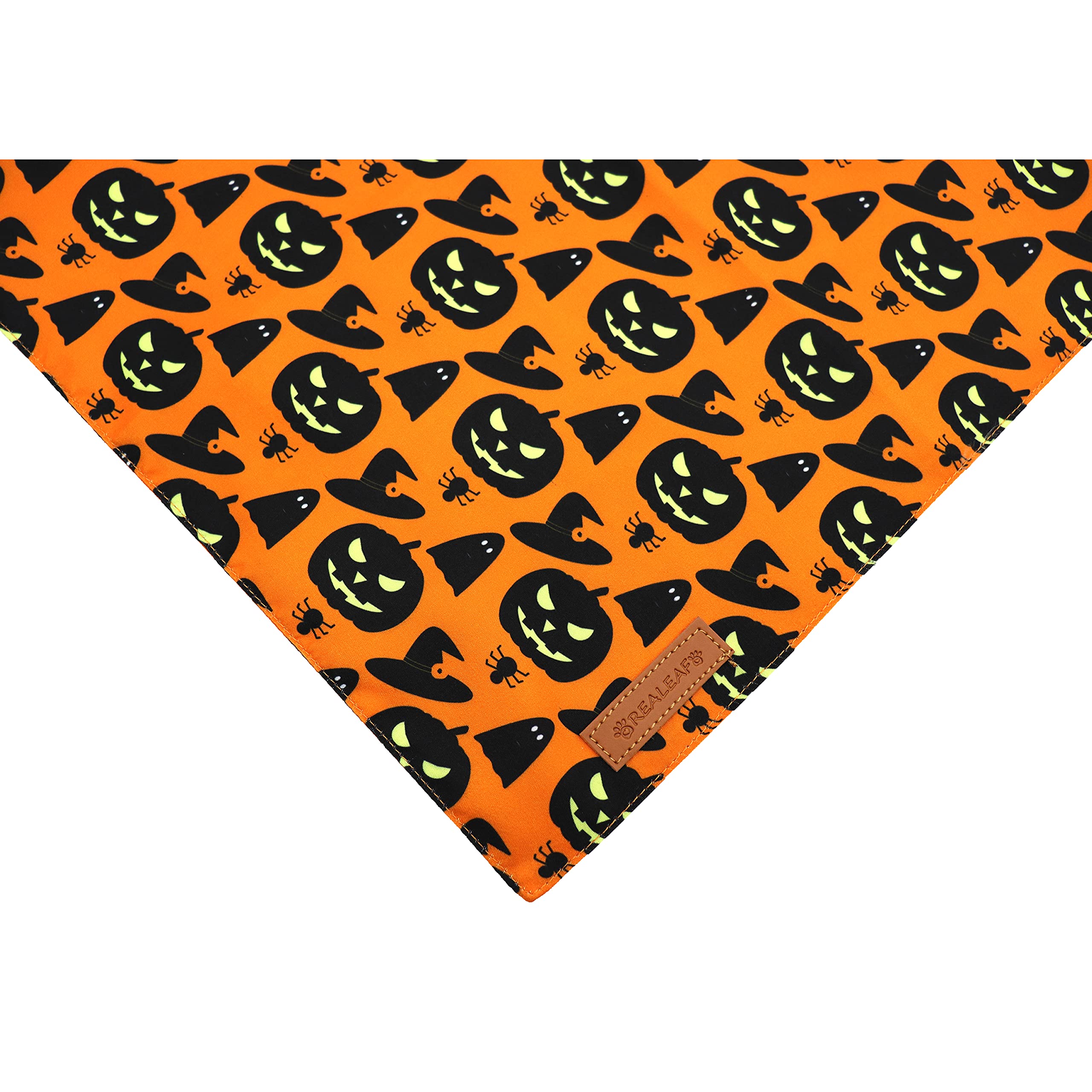 Realeaf Halloween Dog Bandanas 2 Pack, Pumpkin And Spider Web Bibs, Triangle Reversible Fall Pet Scarf, Multiple Sizes Offered, Premium Durable Fabric, Adjustable Fit