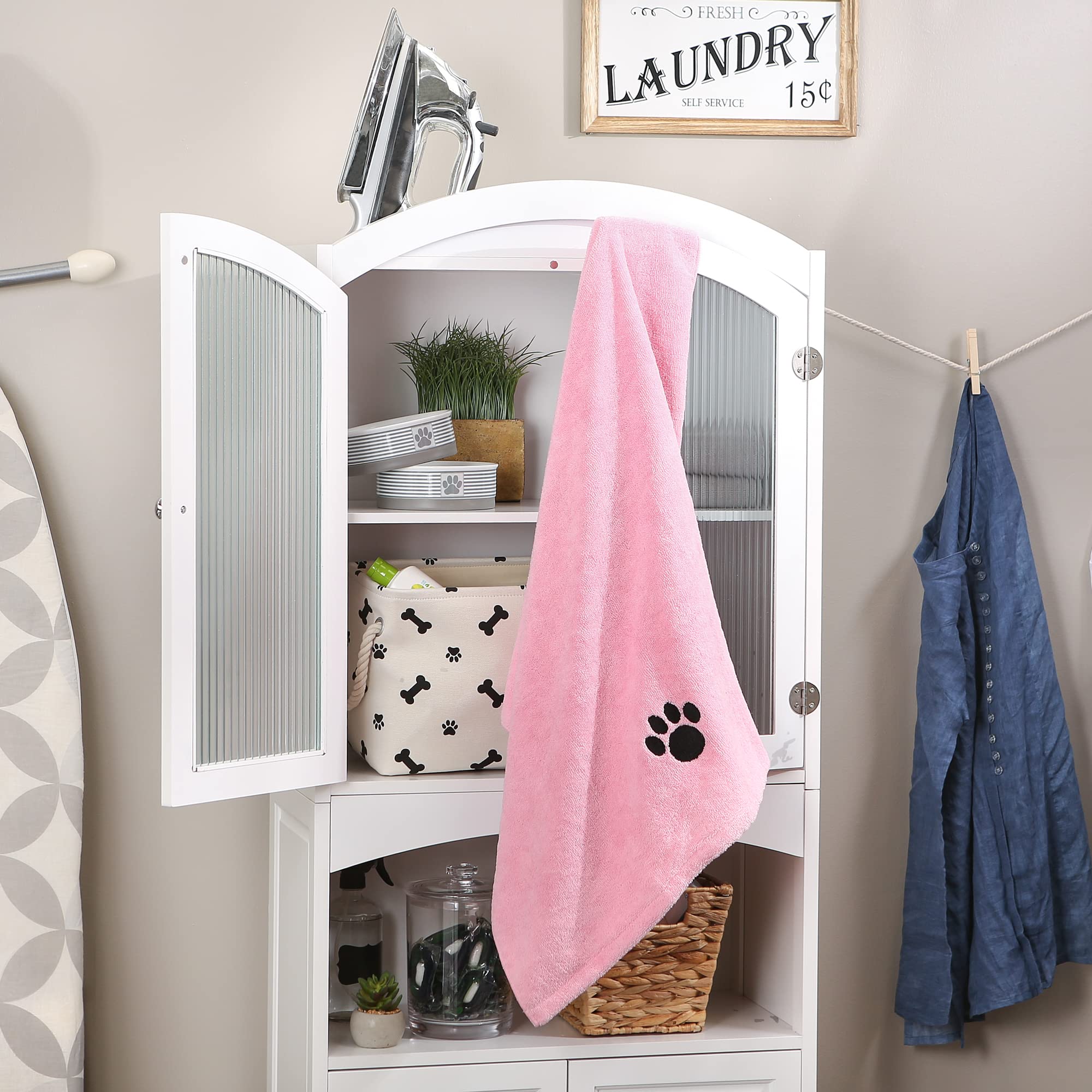 Bone Dry Pet Grooming Microfiber Towel, Embroidered Collection, X-Large,41x23.5, Pink