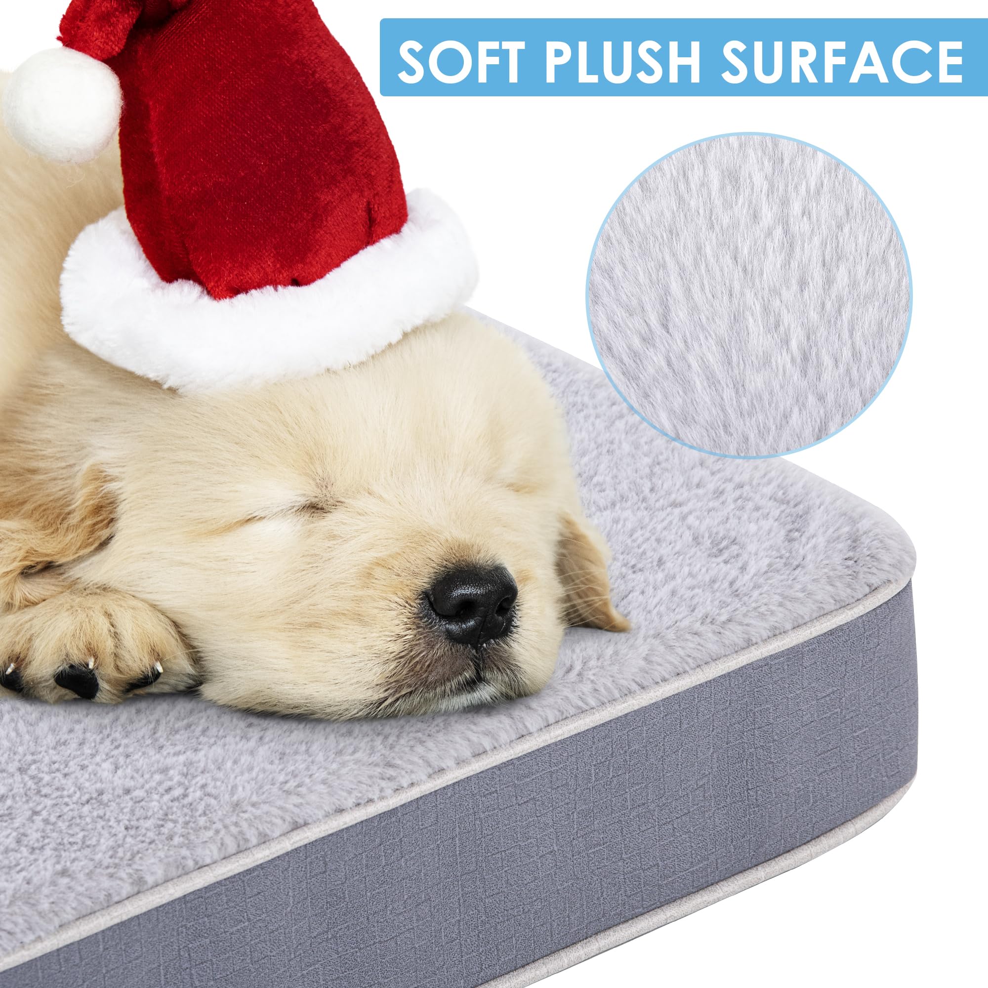 Sunheir Orthopedic Dog Bed For Large Dogs, Waterproof Deluxe Plush Dog Crate Bed With Removable Washable Cover & Anti-Slip Bottom, Egg Crate Foam Pet Bed Mat, 35 X 22 Inches, Silver Grey