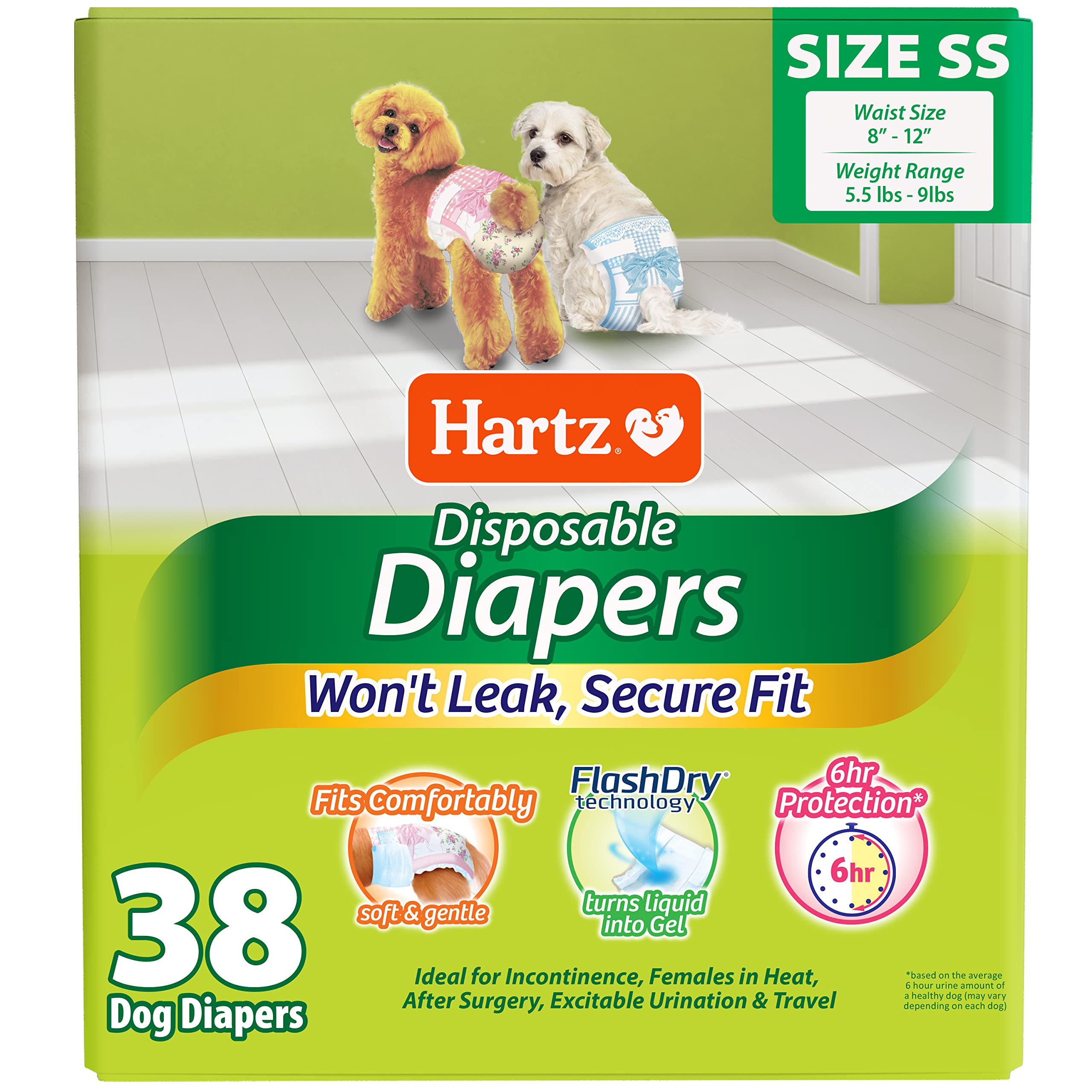Hartz Disposable Dog Diapers, Size 2S 38 count, Comfortable & Secure Fit, Easy to Put On