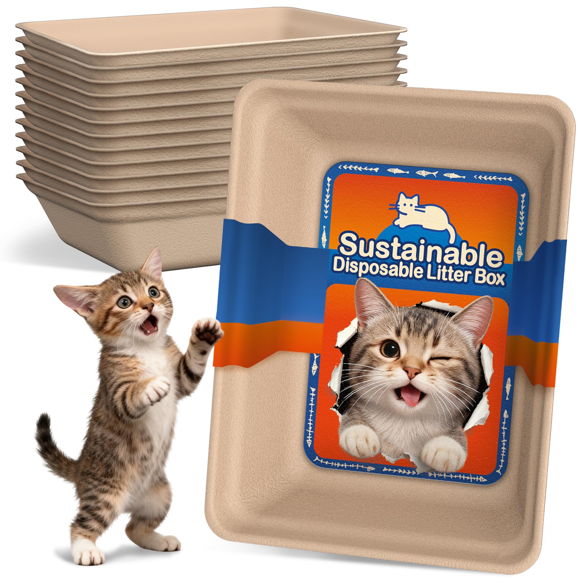 12-Pack Disposable Litter Boxes for Cats: 8/12/16 Portable Leak-Proof & Odor Control Tray for Kitty Foster Cats Indoor Travel 17
