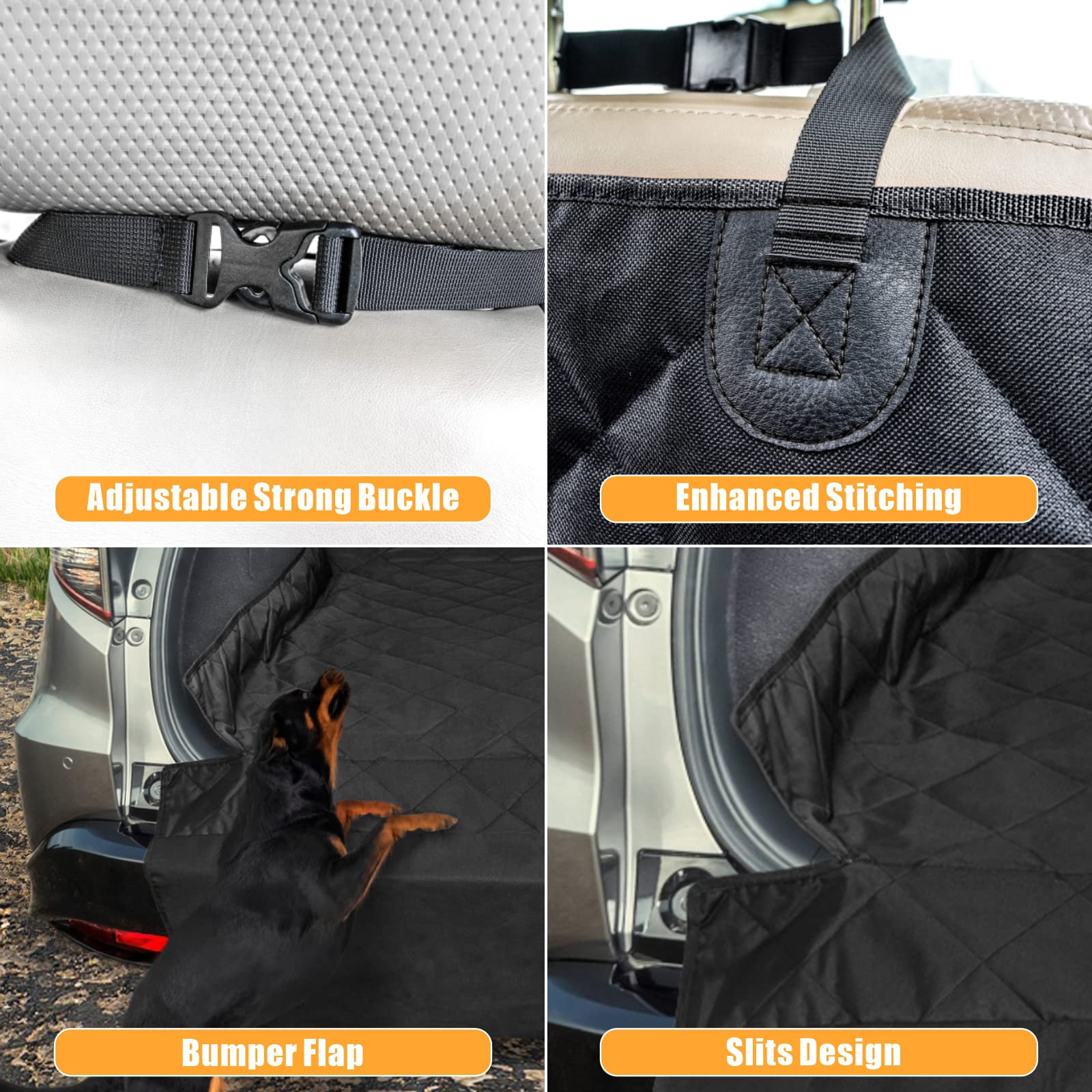 Veckle SUV Cargo Liner for Dogs, Waterproof Dog Trunk Cover with Side Flap Protector 2 Large Pockets Pet Seat Cover for SUV Seda