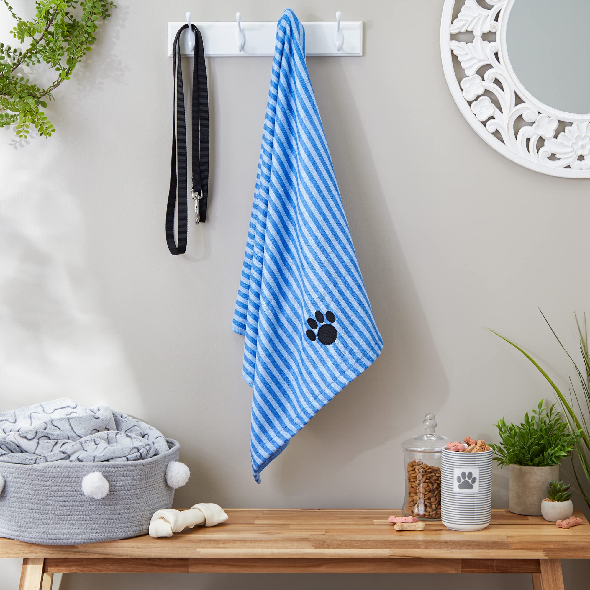 DII Design Embroidered Pet Towel, 44 x 27.5, Striped Blue