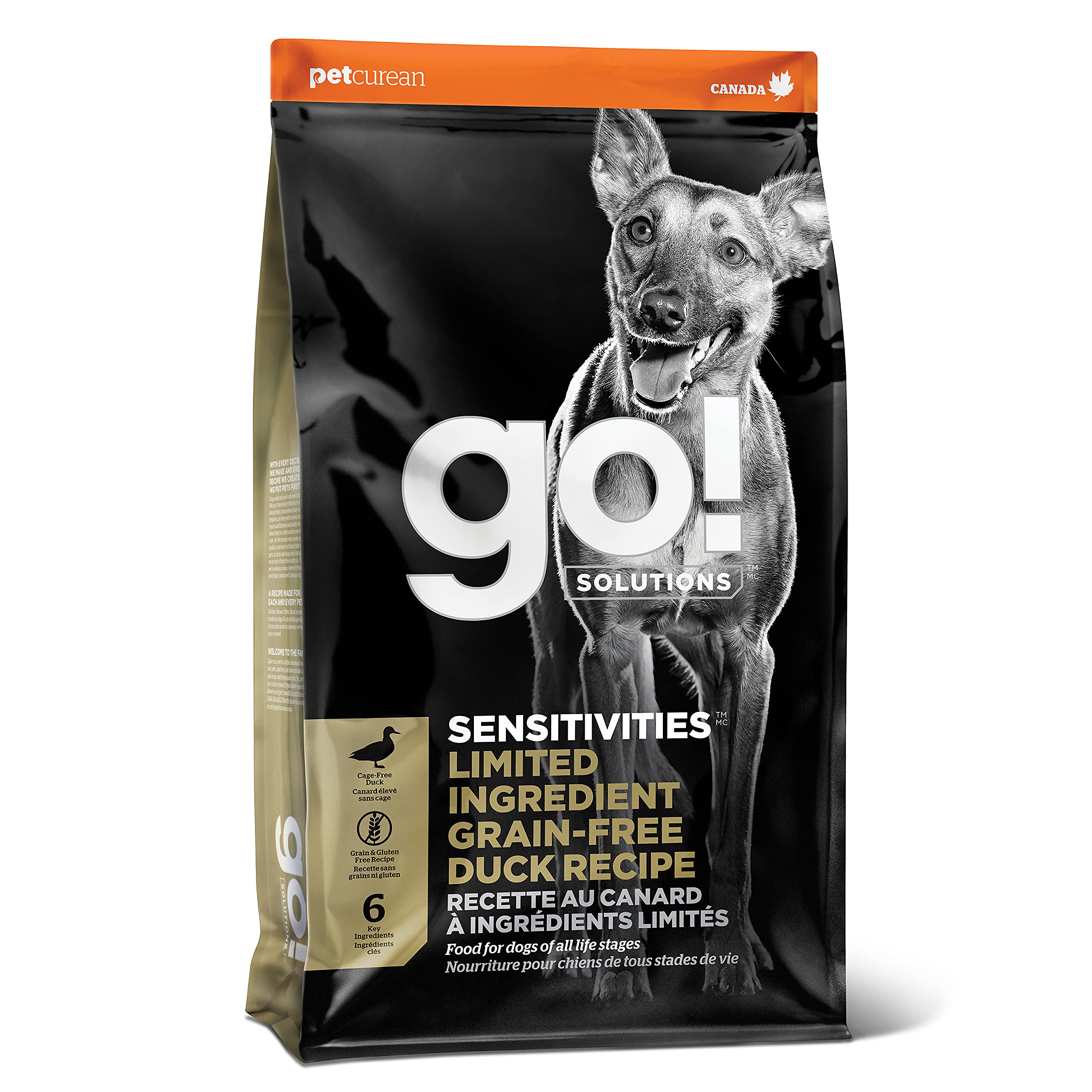 Go! Solutions Sensitivities Limited Ingredients, Grain-Free Dry Dog Food, Duck Recipe for Sensitive Stomach, 12 lb Bag