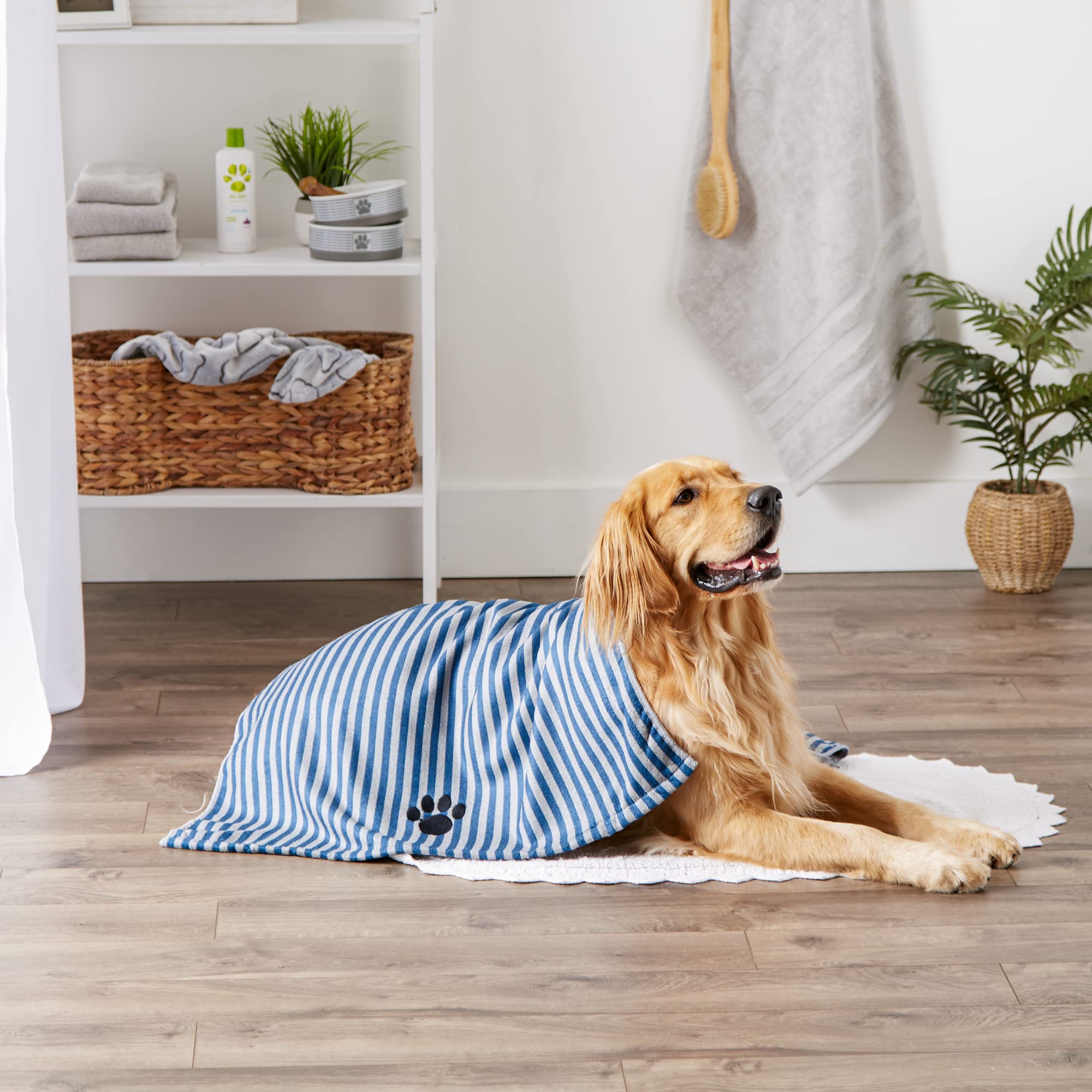 Bone Dry Pet Grooming Towel Collection Absorbent Microfiber X-Large, 41X23.5'', Striped Navy