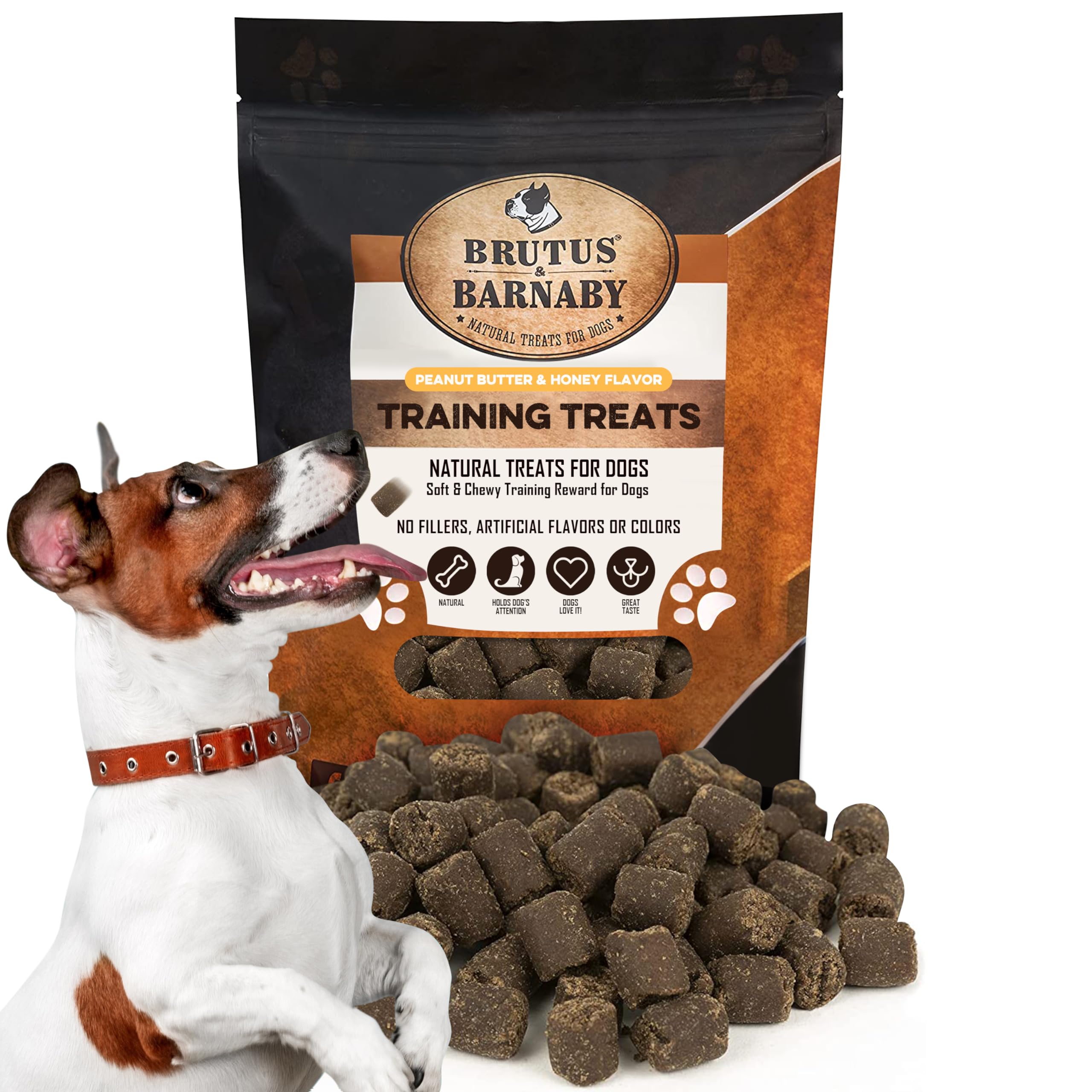 BRUTUS & BARNABY Training Treats for Dogs - Peanut Butter & Honey - All-Natural Healthy Low Calorie Vegetarian Treat - Great to 
