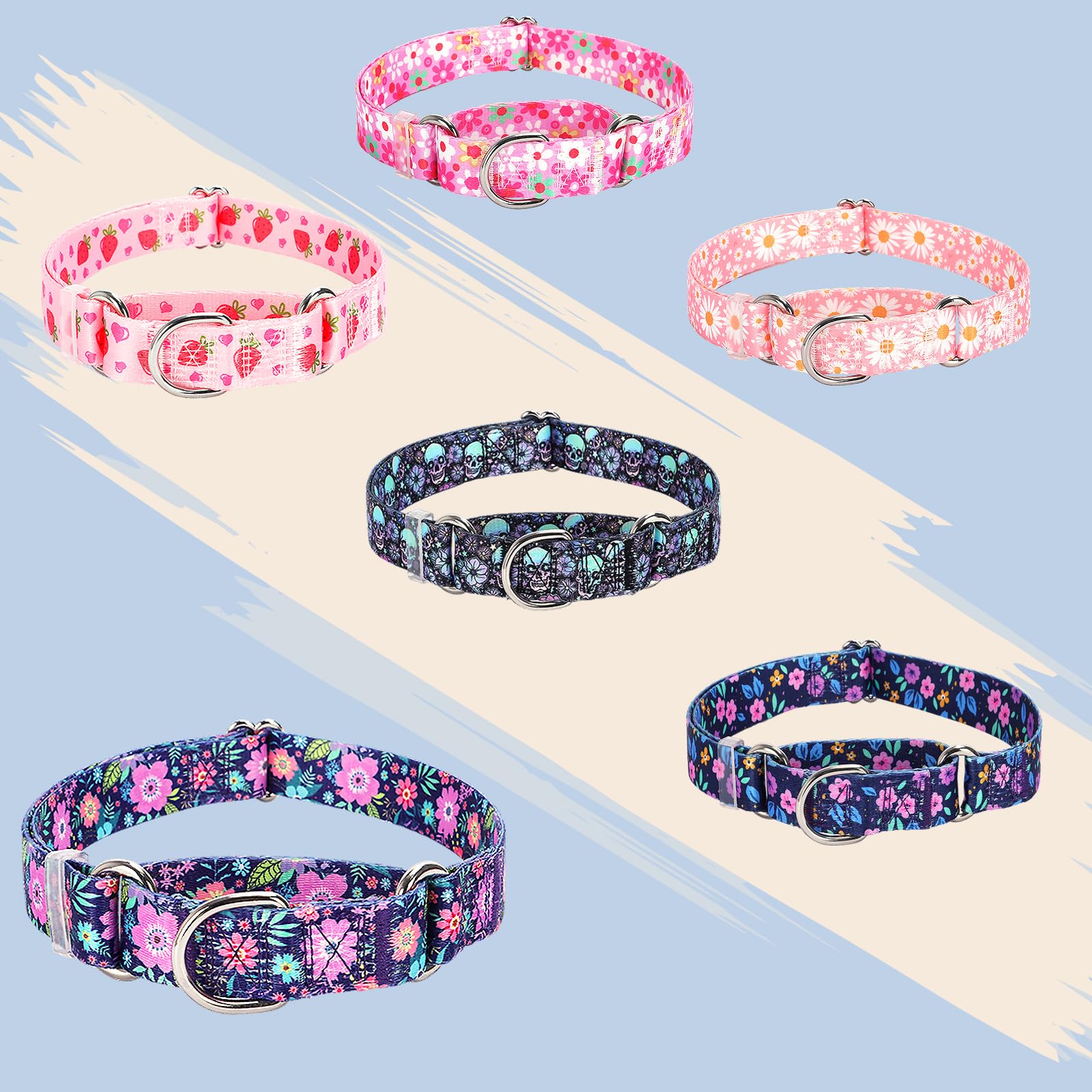 Martingale Collar For Dogs, Adjustable Soft Nylon Dog Collars With Special Design Flower Patterns For Small Medium Large Dog(M)