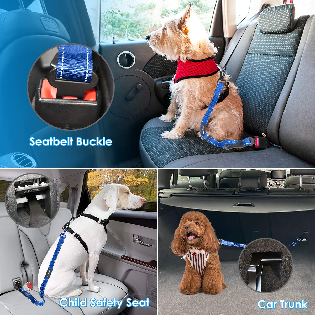 Urpower Upgraded Dog Seat Belt 3-In-1 Car Seatbelts 2 Pack Adjustable Pet Seat Belt For Vehicle Nylon Pet Safety Seat Belts Heav