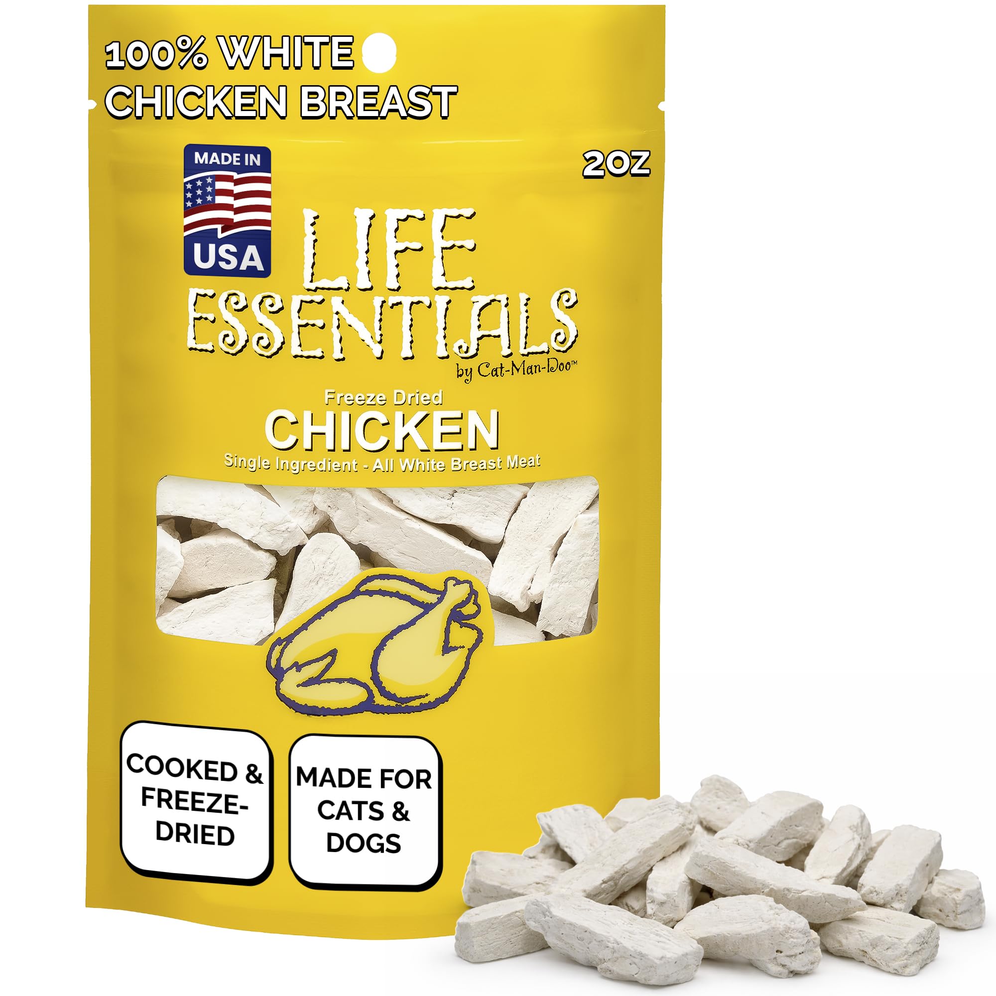 Life Essentials by Cat-Man-Doo | Chicken - 2oz. Bag | Freeze Dried Chicken Cat & Dog Treats | Healthy, Single Ingredient, Traini