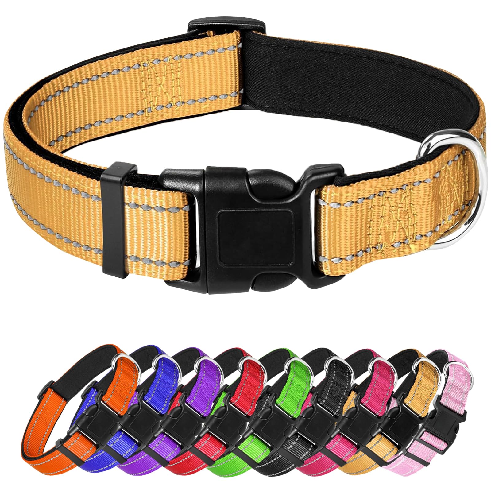 Xl Dog Collar, Reflective Pet Collar With Buckle Adjustable Safety Nylon Collars For Small Medium Large Dogs, Yellow