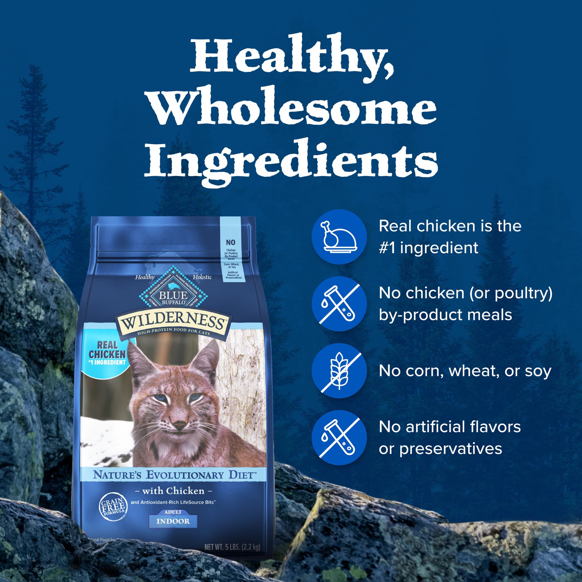 Blue Buffalo Wilderness Natures Evolutionary Diet High-Protein, Grain-Free Natural Dry Food for Adult Cats, Chicken, 11-lb. Bag