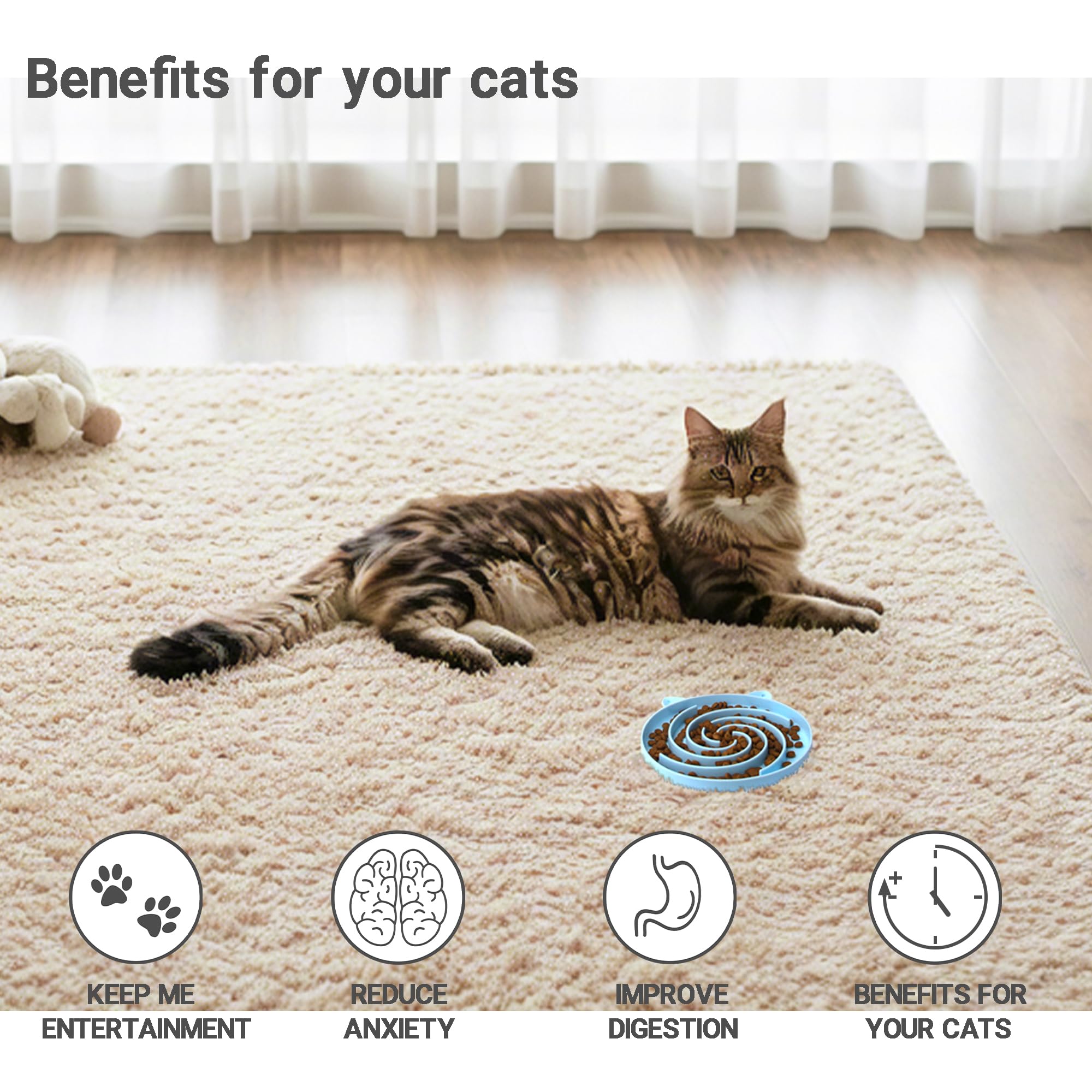 Bifeaw Slow Feeder Cat Bowl, Easy to Clean Silicone Bowl, Ideal for Dry and Wet Food (Green and Blue)