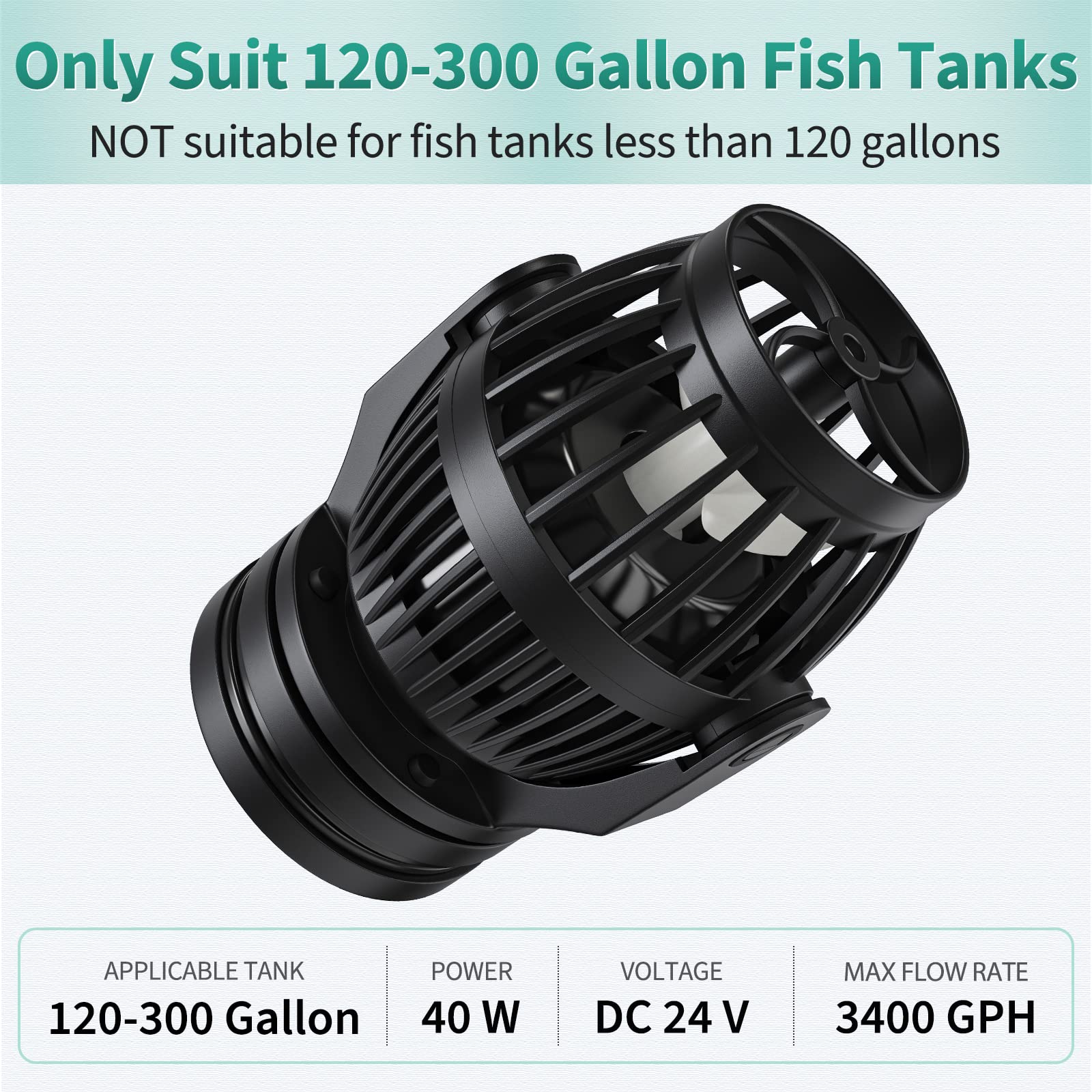 Uniclife Aquarium Wave Maker for 120-300 Gallon Fish Tanks 3400 GPH Adjustable Circulation Pump with Controller and Strong Magne