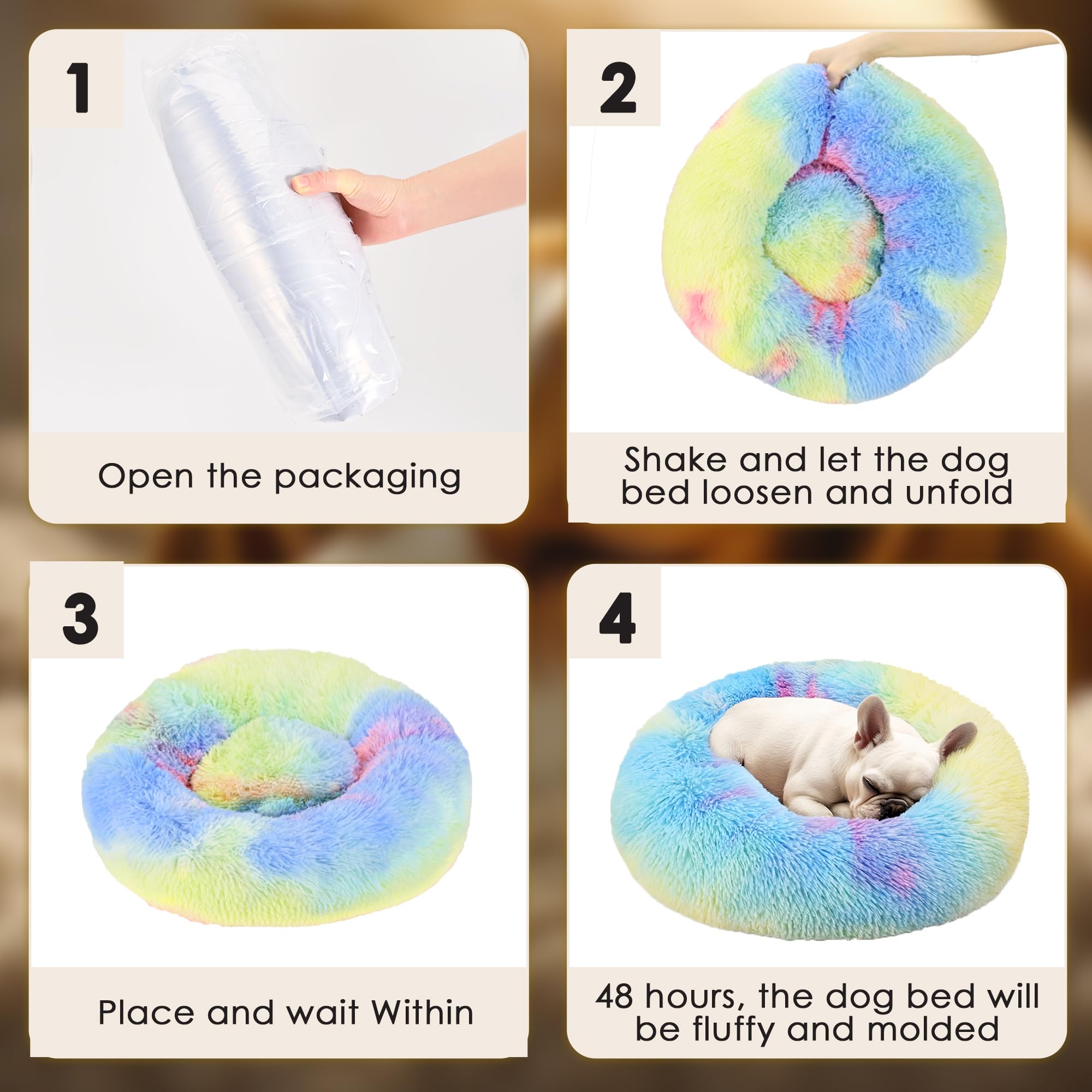 Extra Large Dog Beds, 36 Inch Human Dog Anxiety Relief Comfort Bed, Indestructible & Chew Proof Pet Beds (Rainbow)
