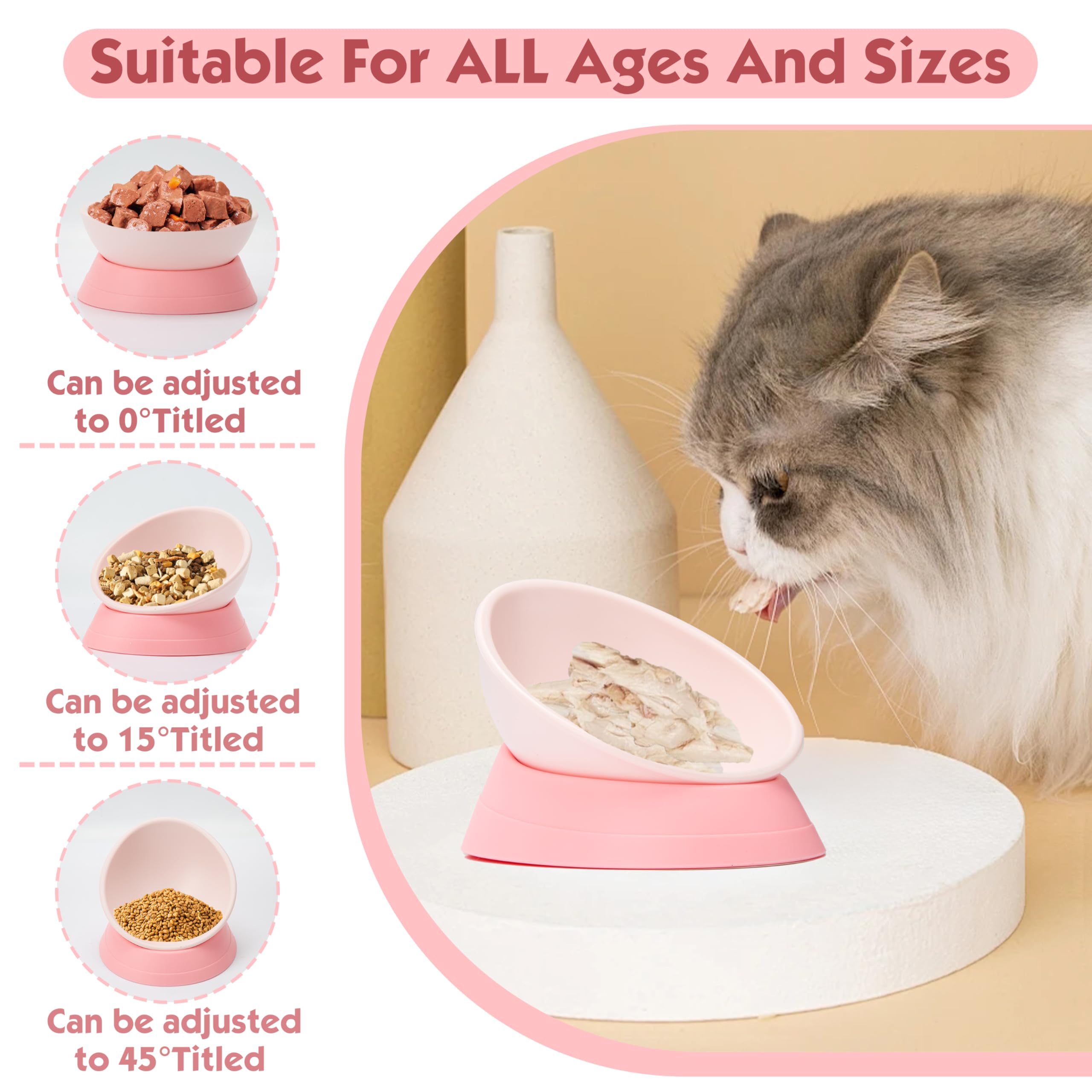 French Bulldog Food Bowl- Slanted Tilted Pug Food Water Bowl,Cat Bowl- Feeder for Frenchie/Shih Tzu/Flat Faced Small Dogs/Puppie
