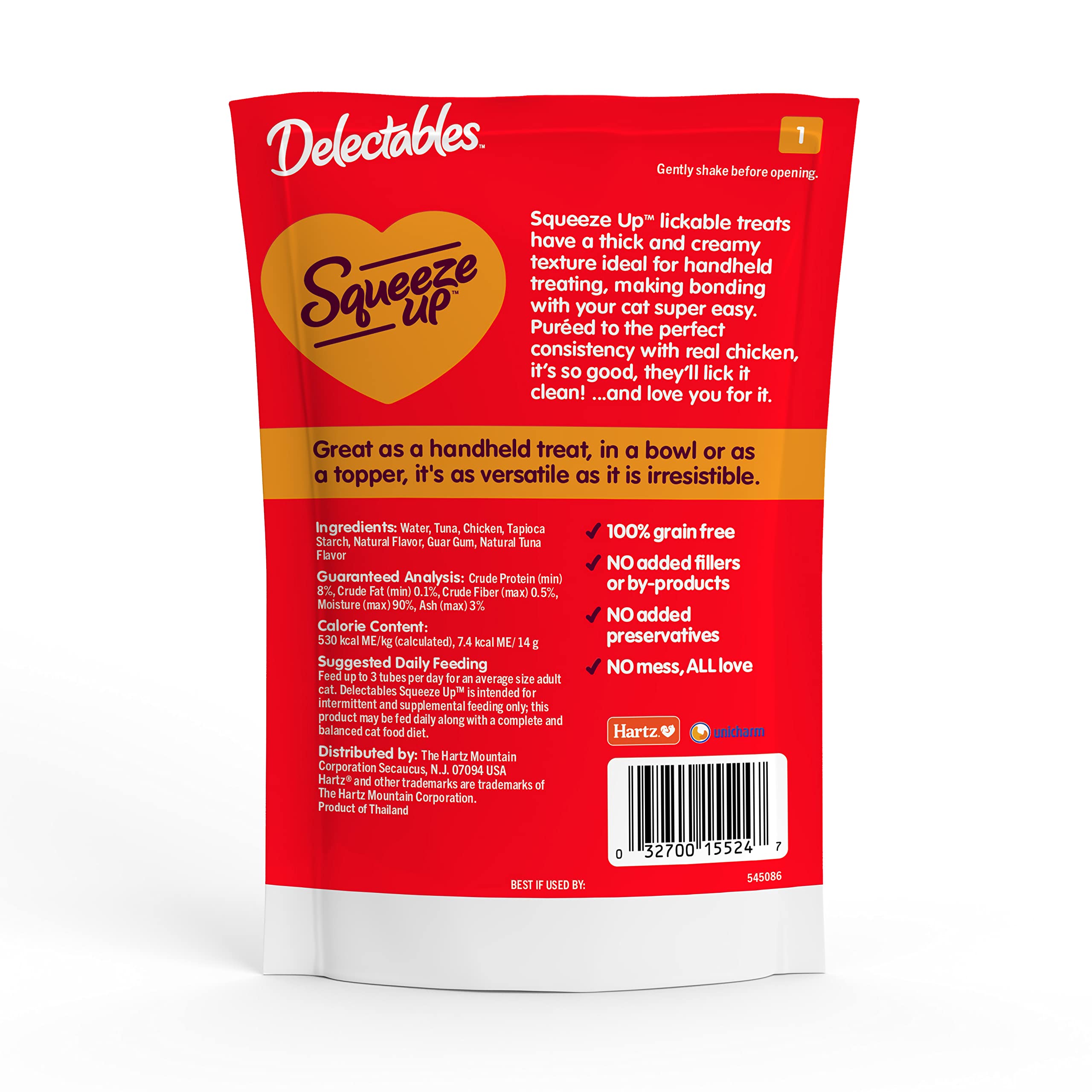 Delectables Squeeze Up Creamy Squeezable Puree, Lickable Wet Cat Treats, Grain Free, No Added Fillers, No By-Products, No Added