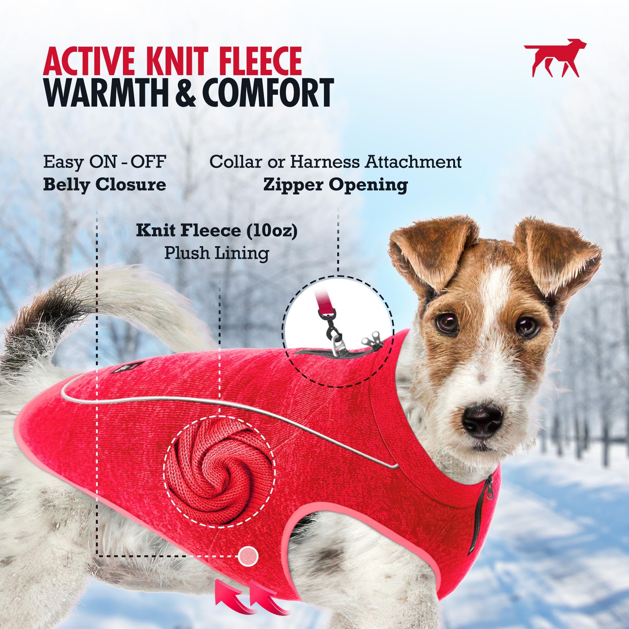 Insulated Fleece Sweater For Dogs | Lightweight Warm Dog Vest | Zipper Port For Harness | Cold Weather Winter Jacket | Rain Snow
