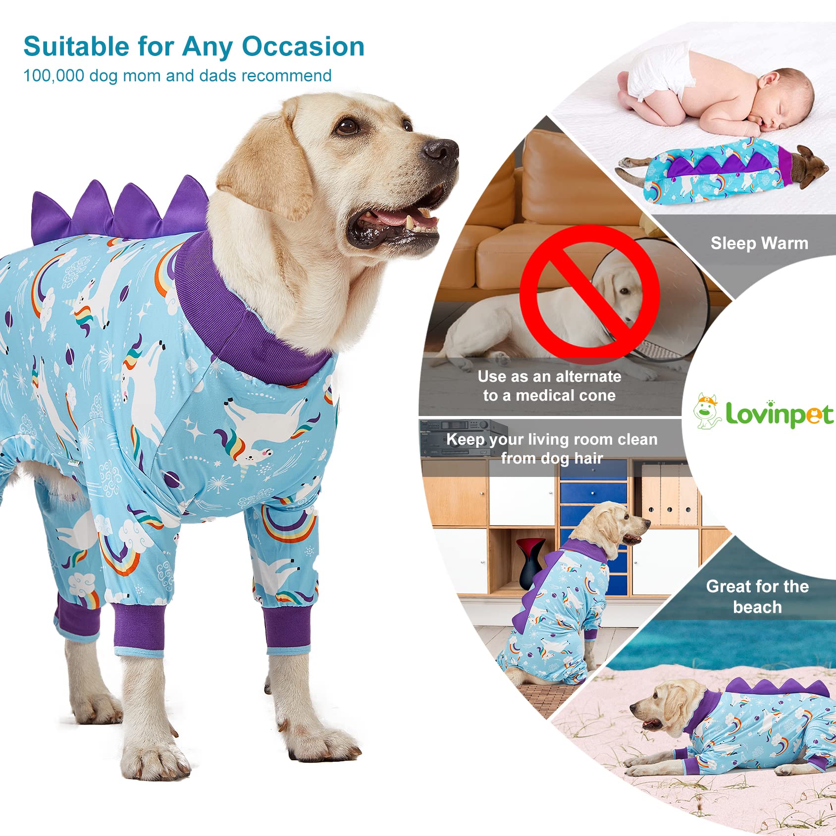 Lovinpet Pet Clothes Large Dog, Anti Licking Dog Recovery Clothes, Kightweight Onesie, Starlight Rainbow/Wild Horse Prints Dog Clothing, Uv Protection, Adorable Pet Pj'S/Medium