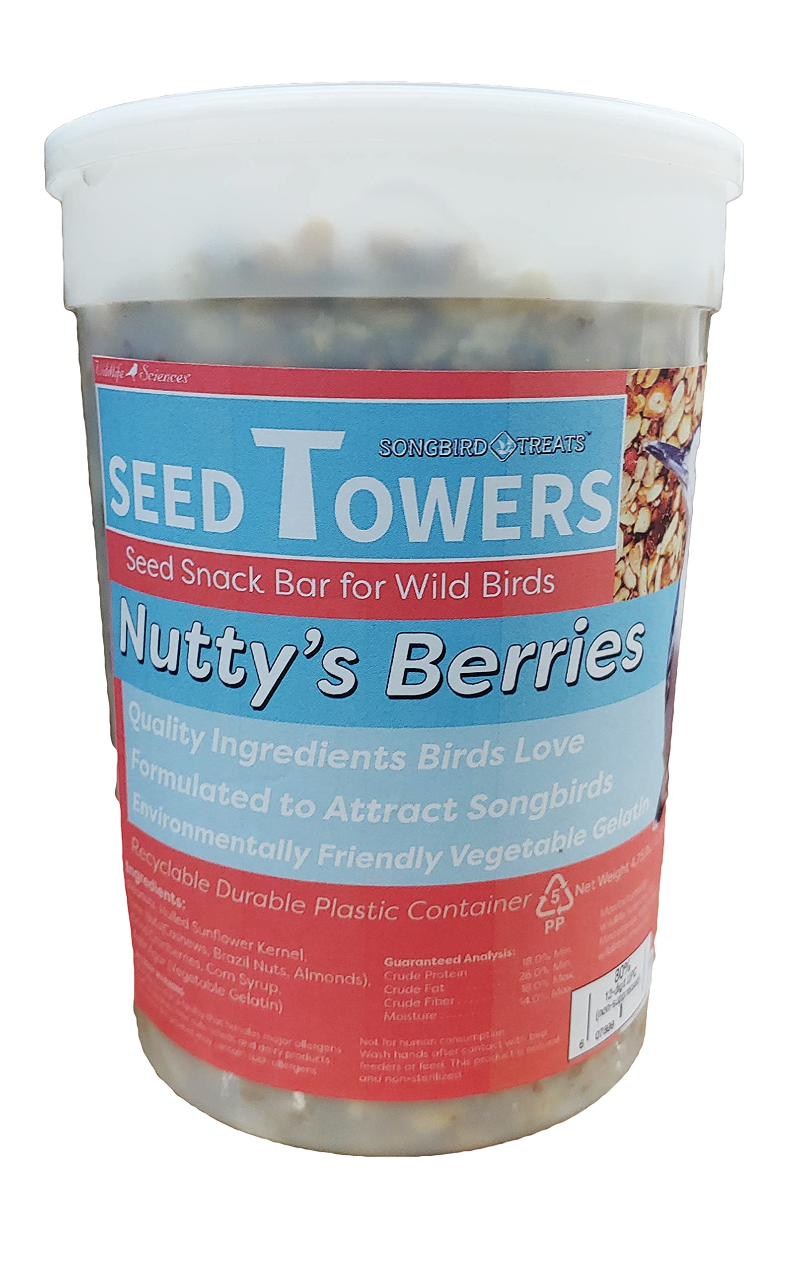 Wildlife Sciences Songbird Treats Seed Towers| 4-5 lb Large Seed Log Towers for Wild Birds (Nuttys Berries)