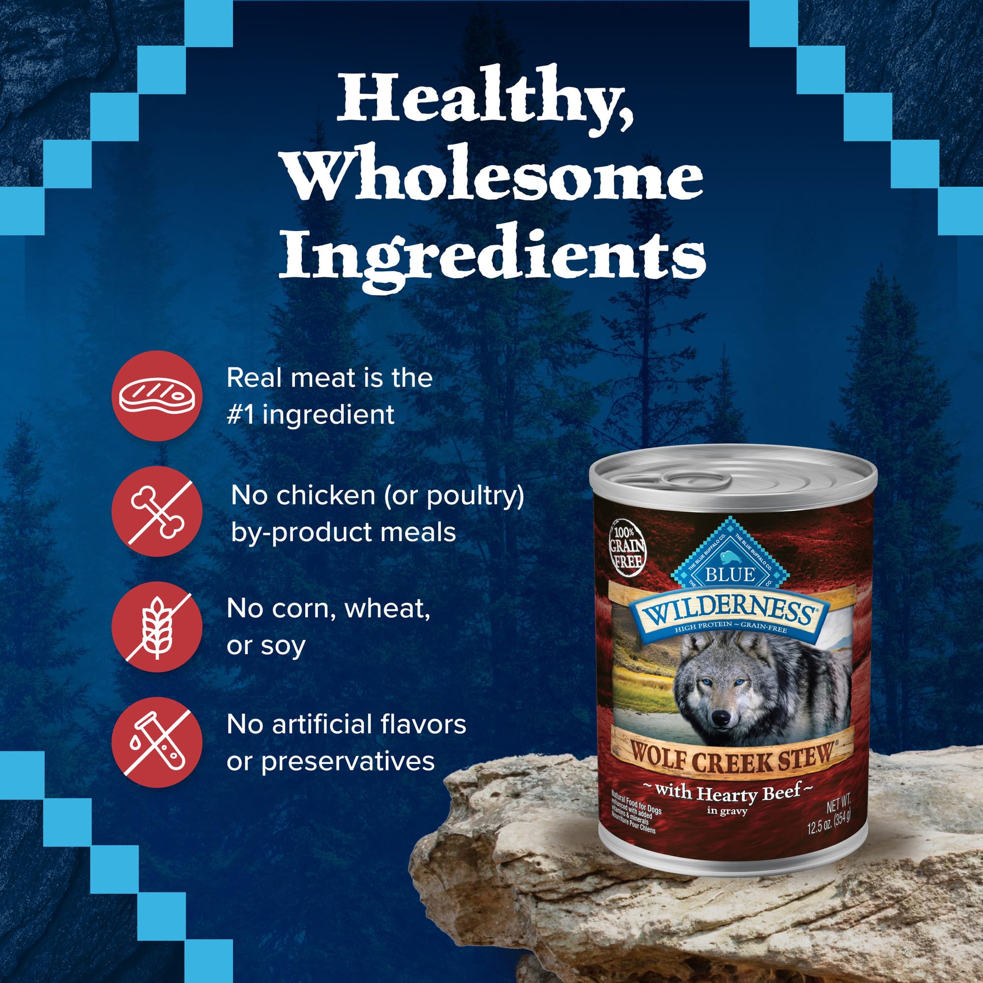 Blue Buffalo Wilderness Wolf Creek Stew Wet Dog Food, High-Protein & Grain-Free, Made with Natural Ingredients, Hearty Beef in G