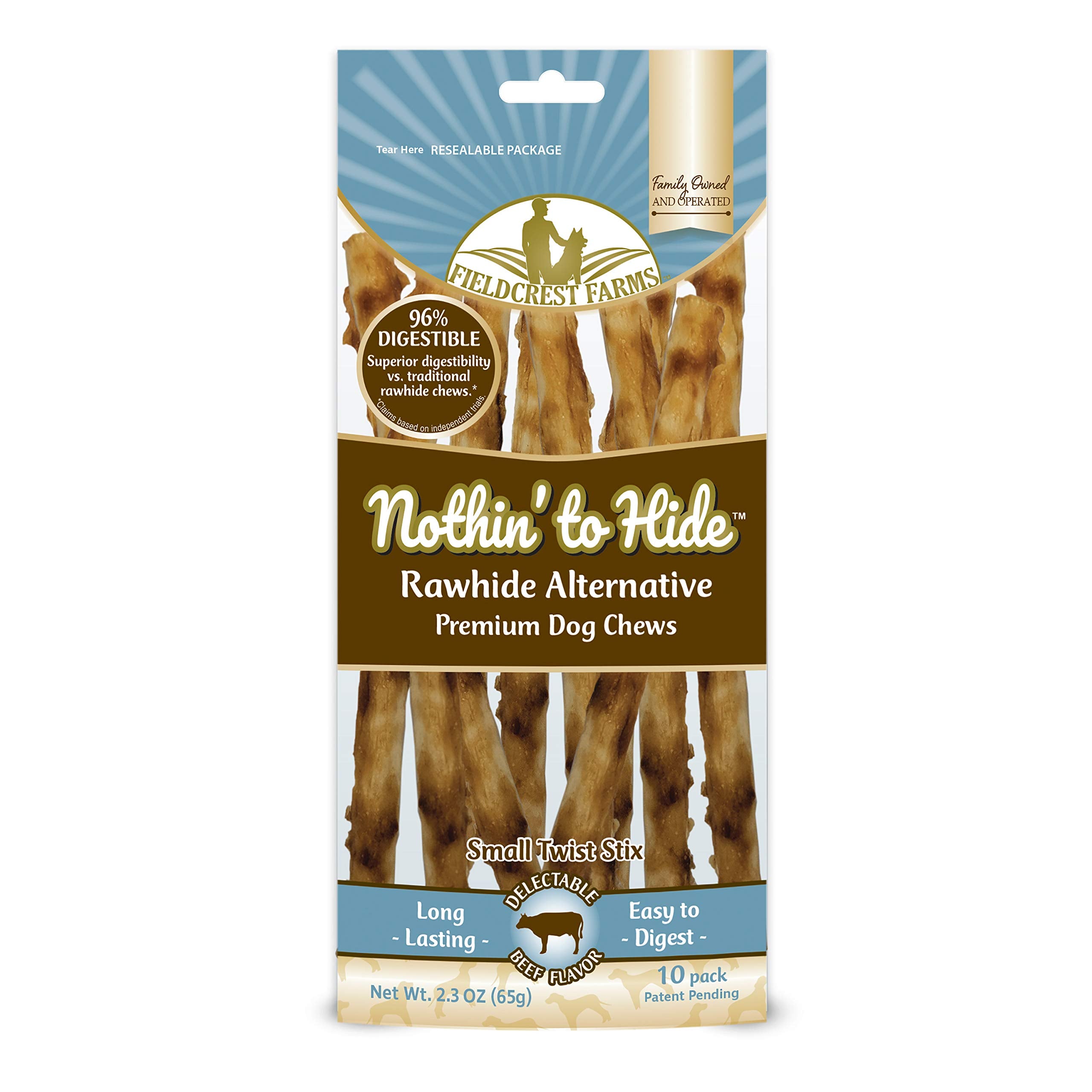 Fieldcrest Farms Nothing to Hide Natural Rawhide Alternative Small Twist Stix for Dogs - (10 Sticks) All Natural Easily Digestib