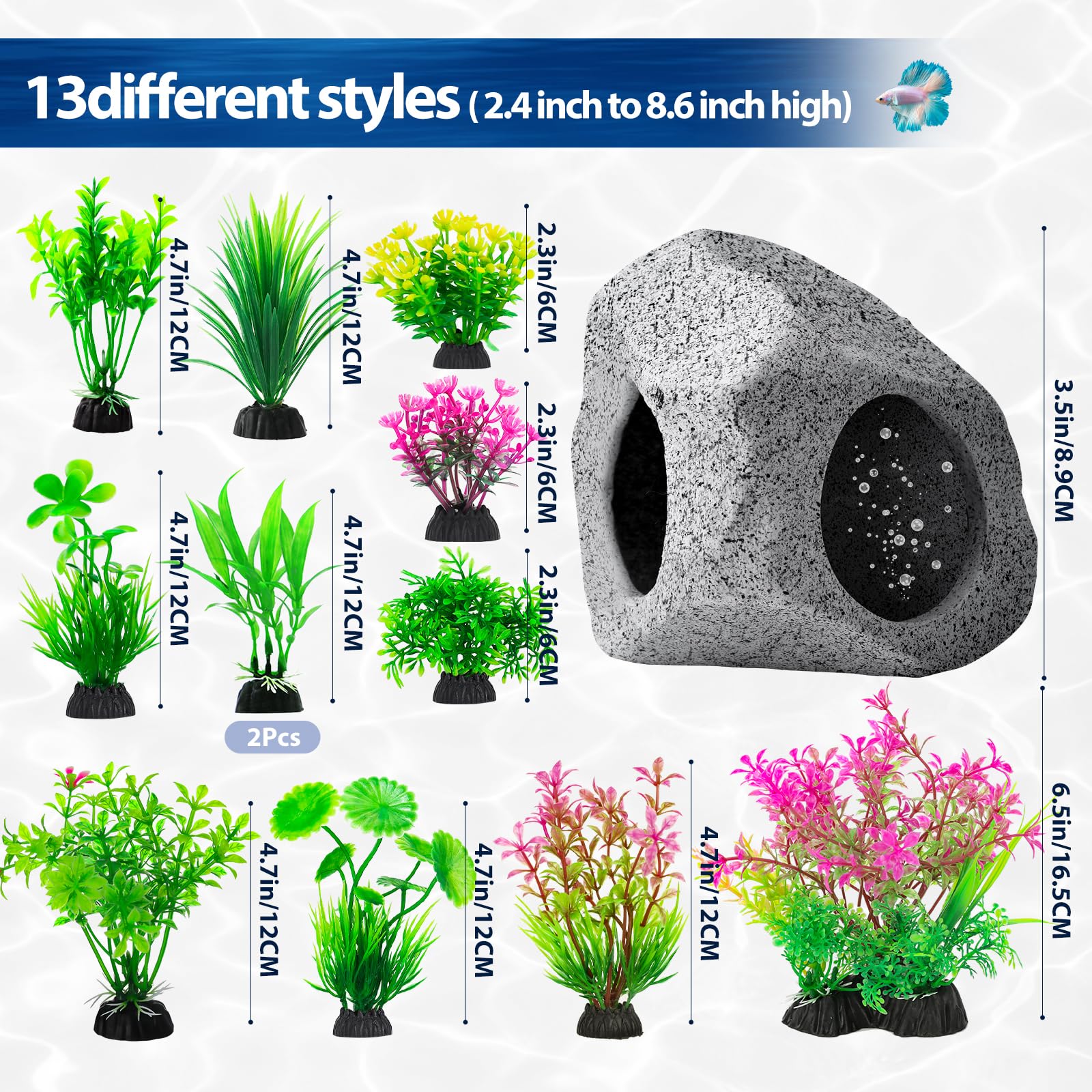 Cousduobe 13Pcs Aquarium Hideaway Rock Cave Fish Tank Decorations Quarium,Betta Toys Hideout Stones House,Safe And Non-Toxic Cer