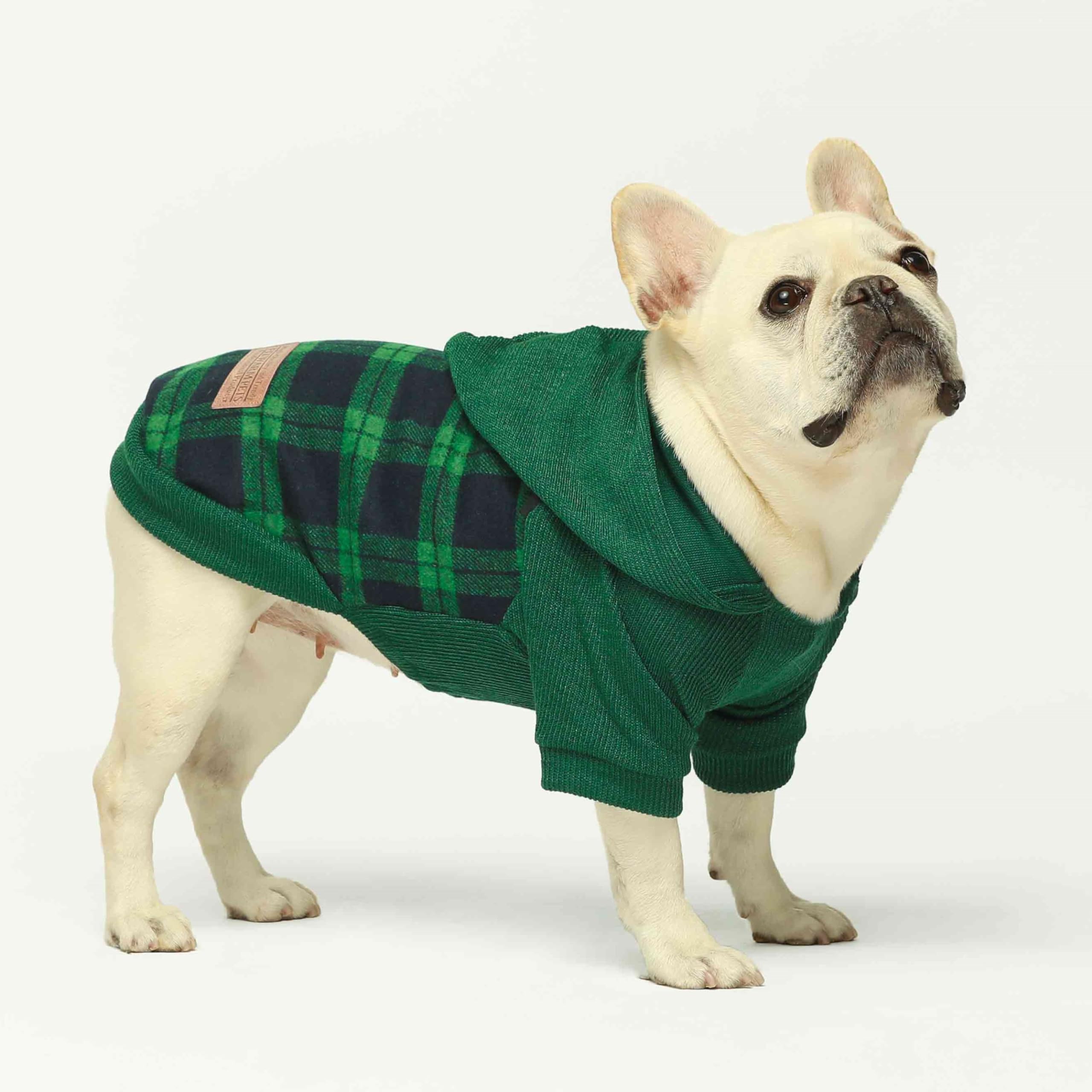 Fitwarm Tartan Plaid Dog Hoodie, Knitted Dog Clothes for Small Dogs Boy, Pet Sweater with Hood, French Bulldog Winter Outfit, Gr